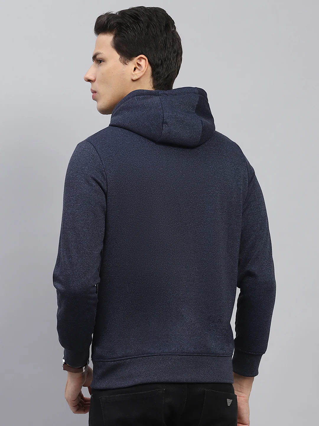Men Navy Blue Printed Hooded Full Sleeve Sweatshirt - Image 5