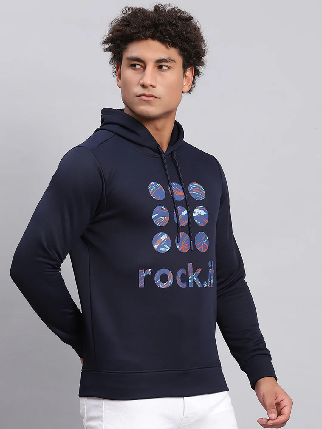 Rock.it Men Navy Blue Printed Hooded Full Sleeve Sweatshirt - Image 6