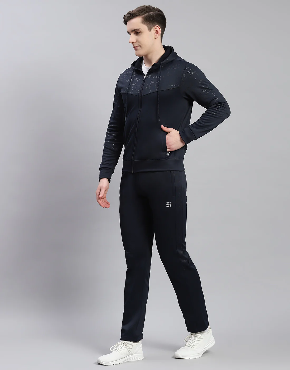 Rock.it Men Navy Blue Printed Hooded Full Sleeve Tracksuit - Image 3