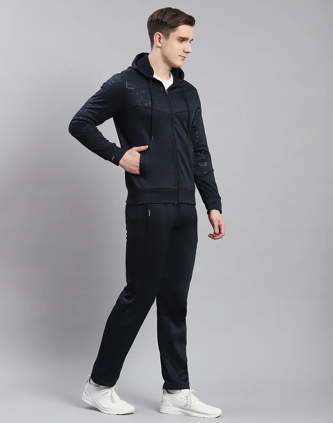 Rock.it Men Navy Blue Printed Hooded Full Sleeve Tracksuit - Image 4