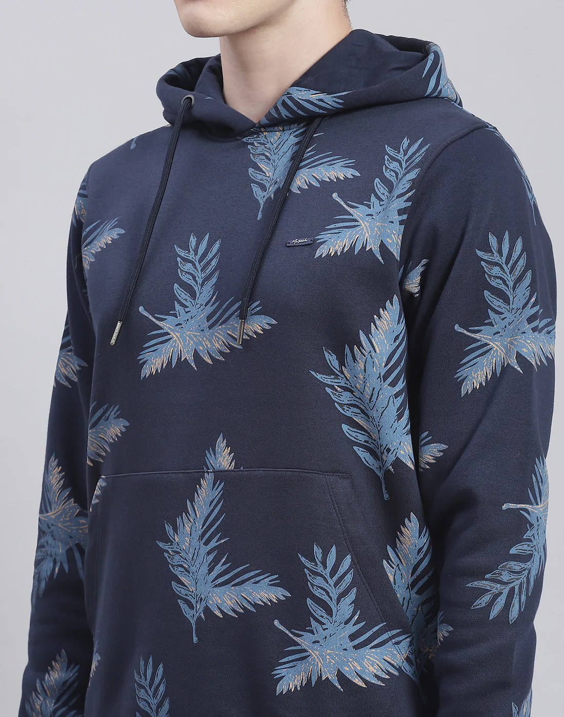 Men Navy Blue Printed Hooded Full Sleeve Tracksuit - Image 7