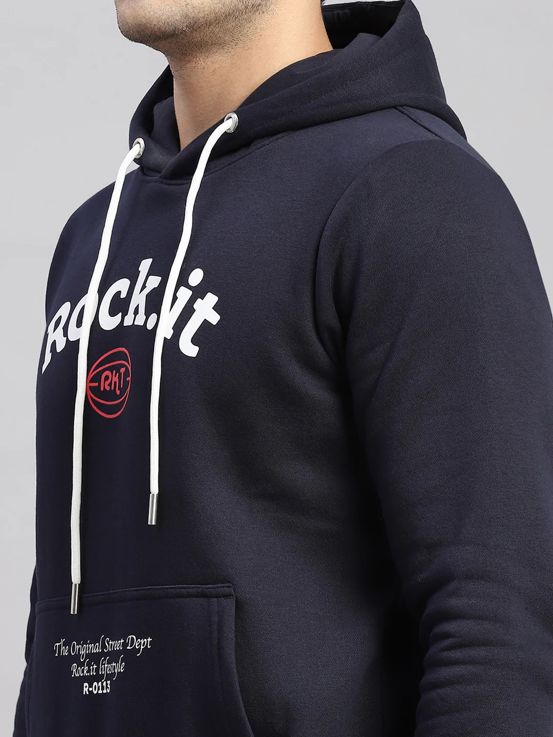 Rock.it Men Navy Blue Printed Hooded Full Sleeve Winter Tracksuit - Image 7