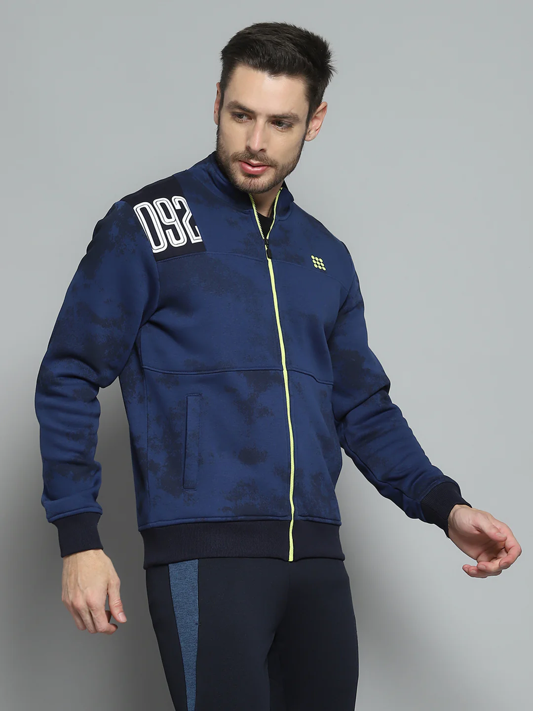 Rock.it Men Navy Blue Printed Mock Neck Full Sleeve Sweatshirt - Image 4