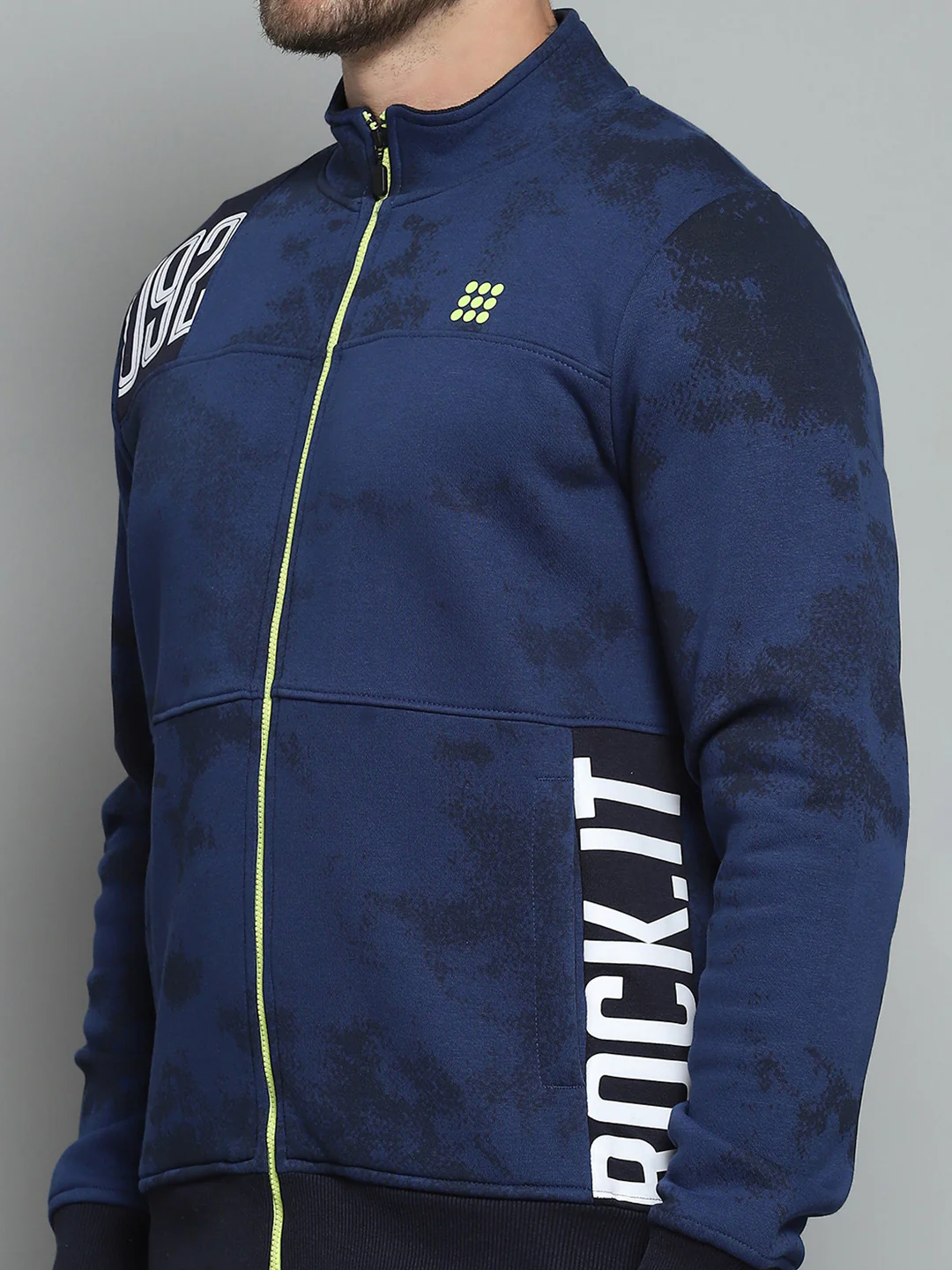 Rock.it Men Navy Blue Printed Mock Neck Full Sleeve Sweatshirt - Image 6