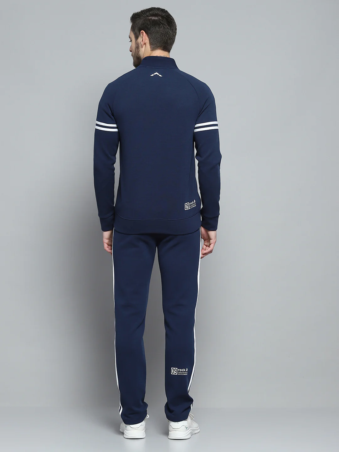 Rock.it Men Navy Blue Printed Mock Neck Full Sleeve Winter Tracksuit - Image 5