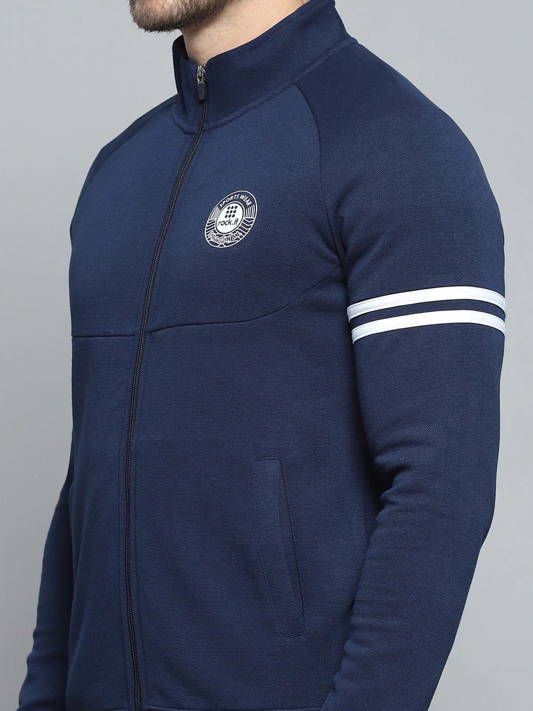 Rock.it Men Navy Blue Printed Mock Neck Full Sleeve Winter Tracksuit - Image 6