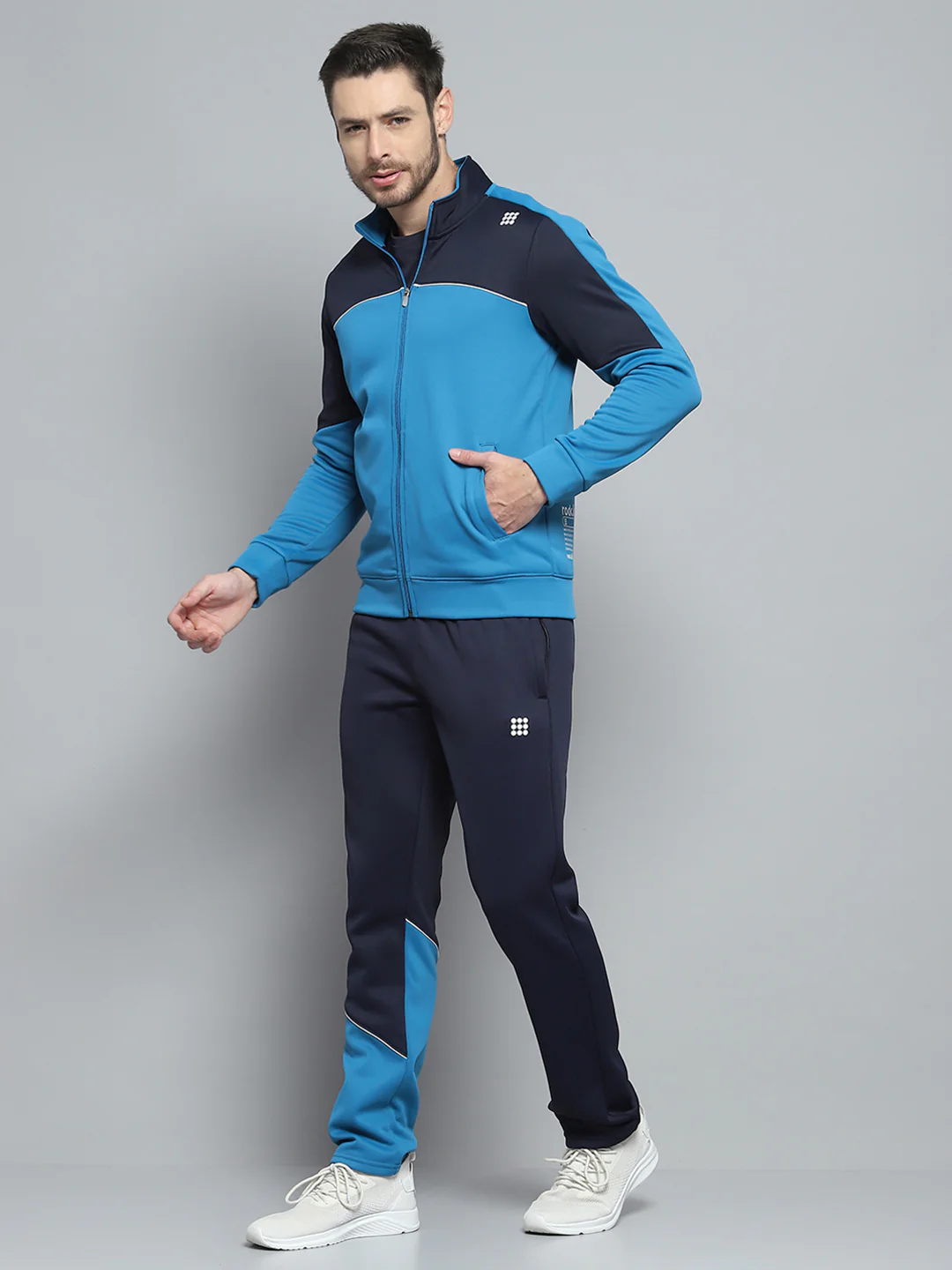 Rock.it Men Navy Blue Printed Mock Neck Full Sleeve Winter Tracksuit - Image 3
