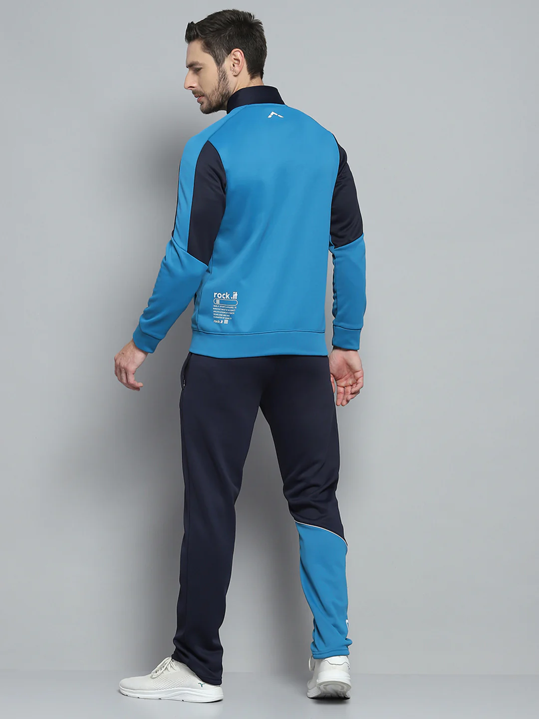 Rock.it Men Navy Blue Printed Mock Neck Full Sleeve Winter Tracksuit - Image 5