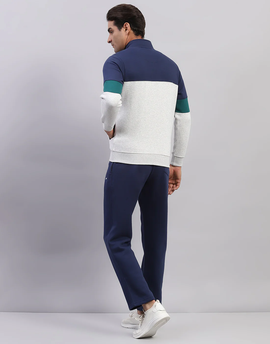Men Navy Blue Printed Mock Neck Full Sleeve Winter Tracksuit - Image 5