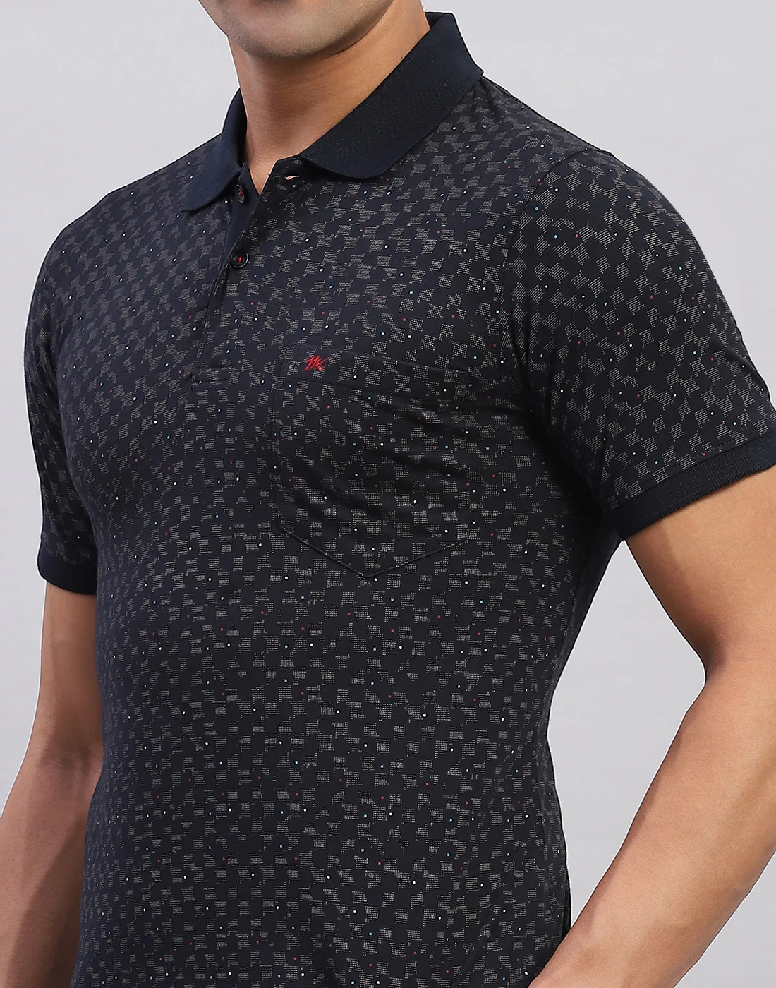 Men Navy Blue Printed Polo Collar Half Sleeve T-Shirt - Image 6