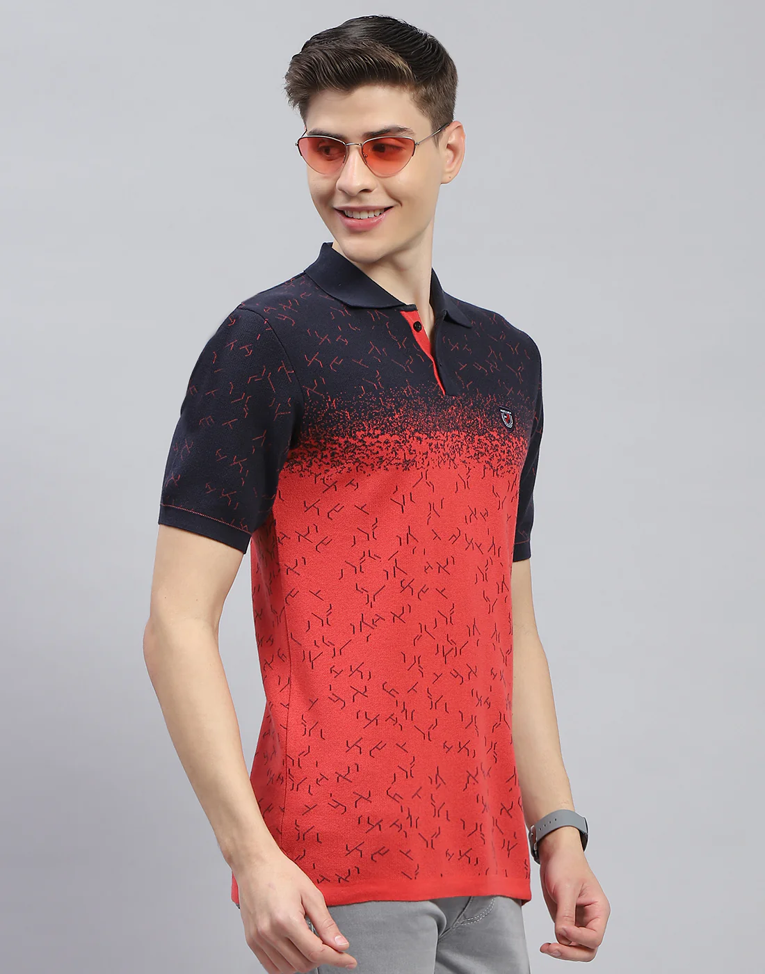 Men Navy Blue Printed Polo Collar Half Sleeve T-Shirt - Image 4