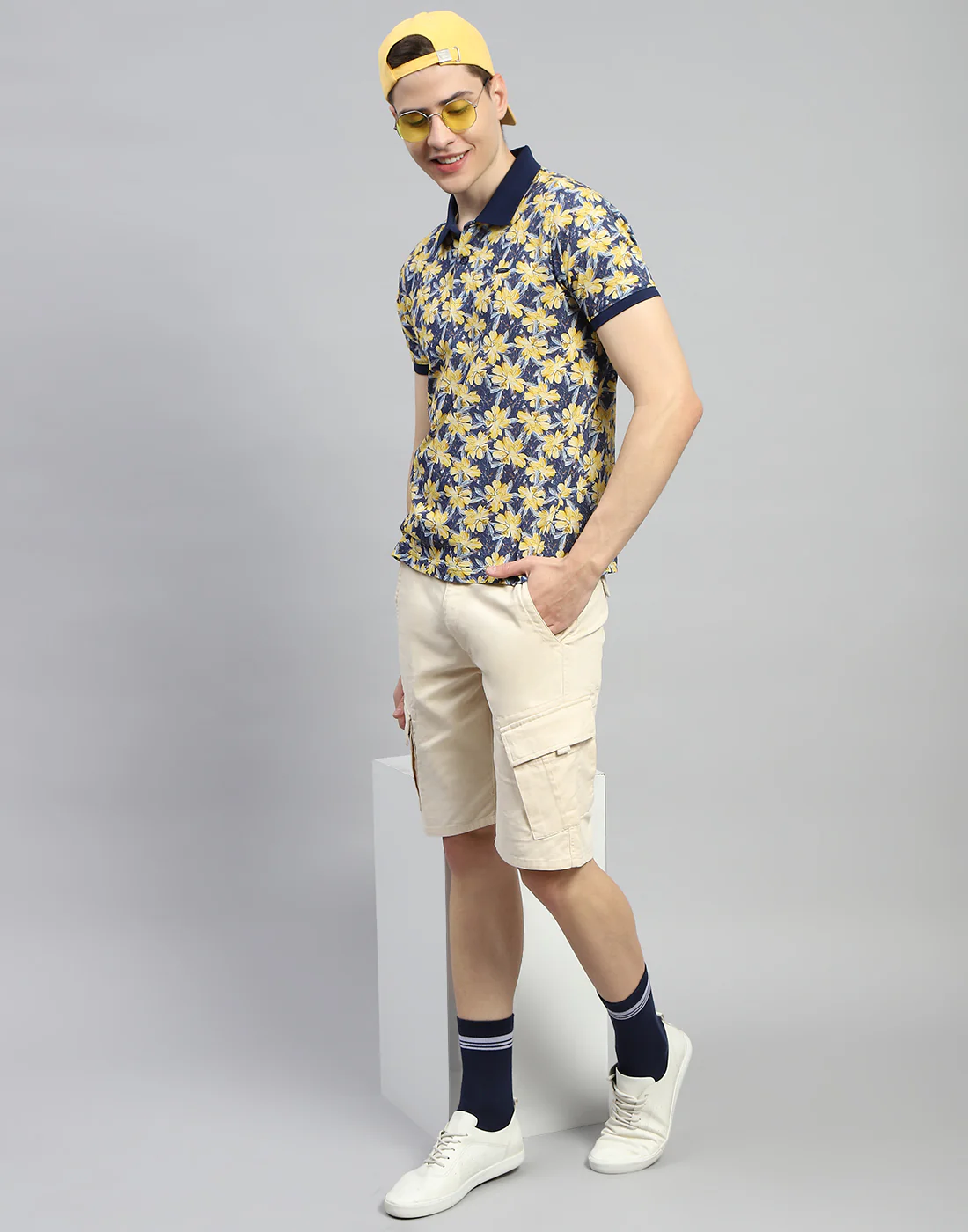Men Navy Blue Printed Polo Collar Half Sleeve T-Shirt - Image 2