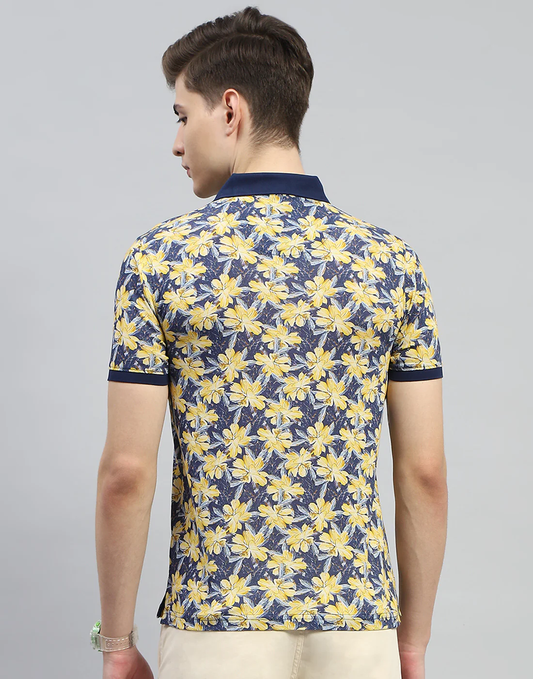 Men Navy Blue Printed Polo Collar Half Sleeve T-Shirt - Image 6