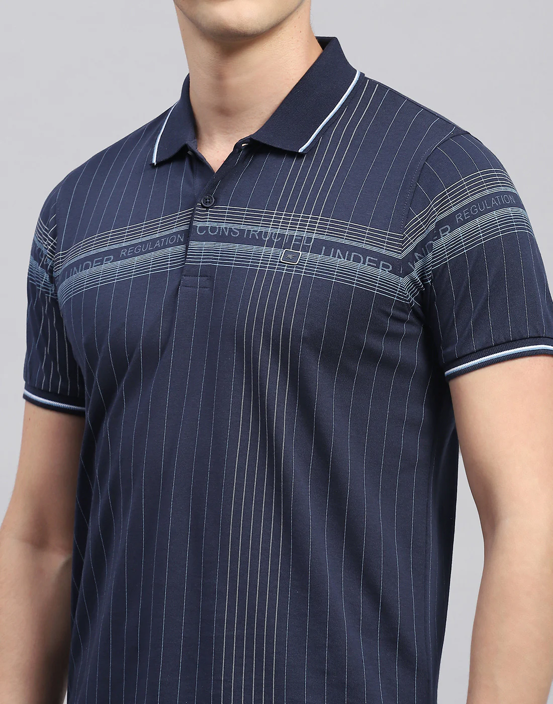 Men Navy Blue Printed Polo Collar Half Sleeve T-Shirt - Image 6