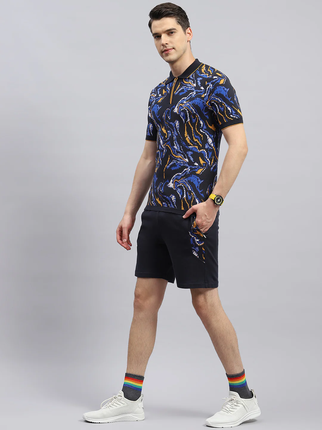 Men Navy Blue Printed Regular Fit Bermuda Set - Image 3