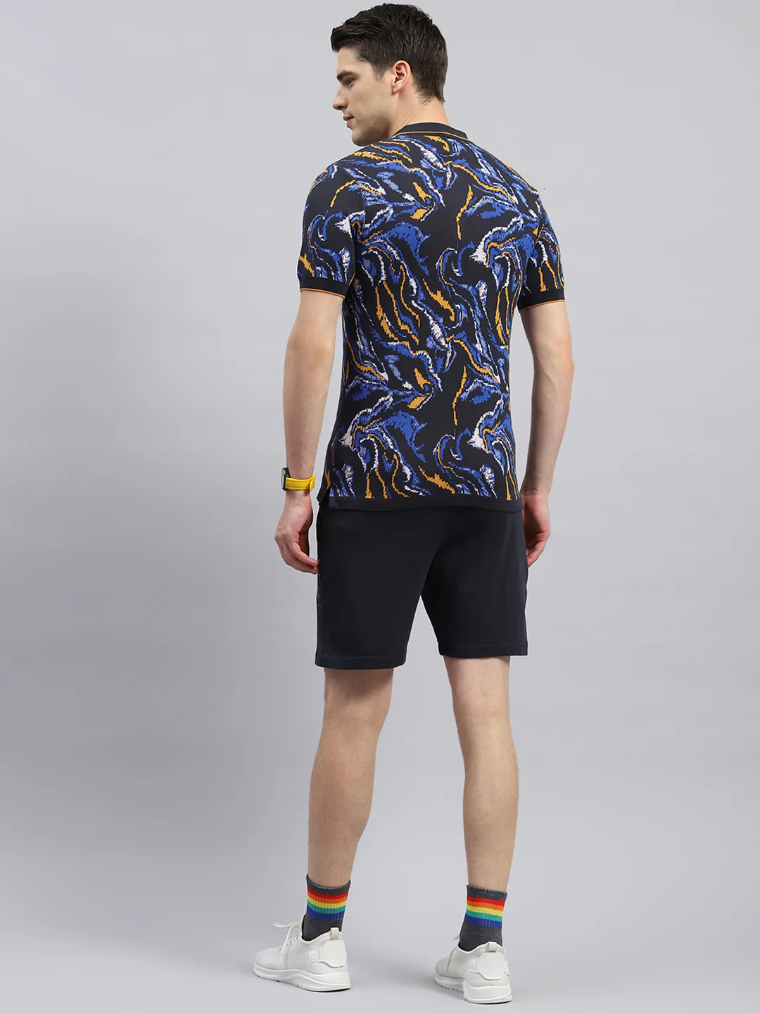 Men Navy Blue Printed Regular Fit Bermuda Set - Image 5