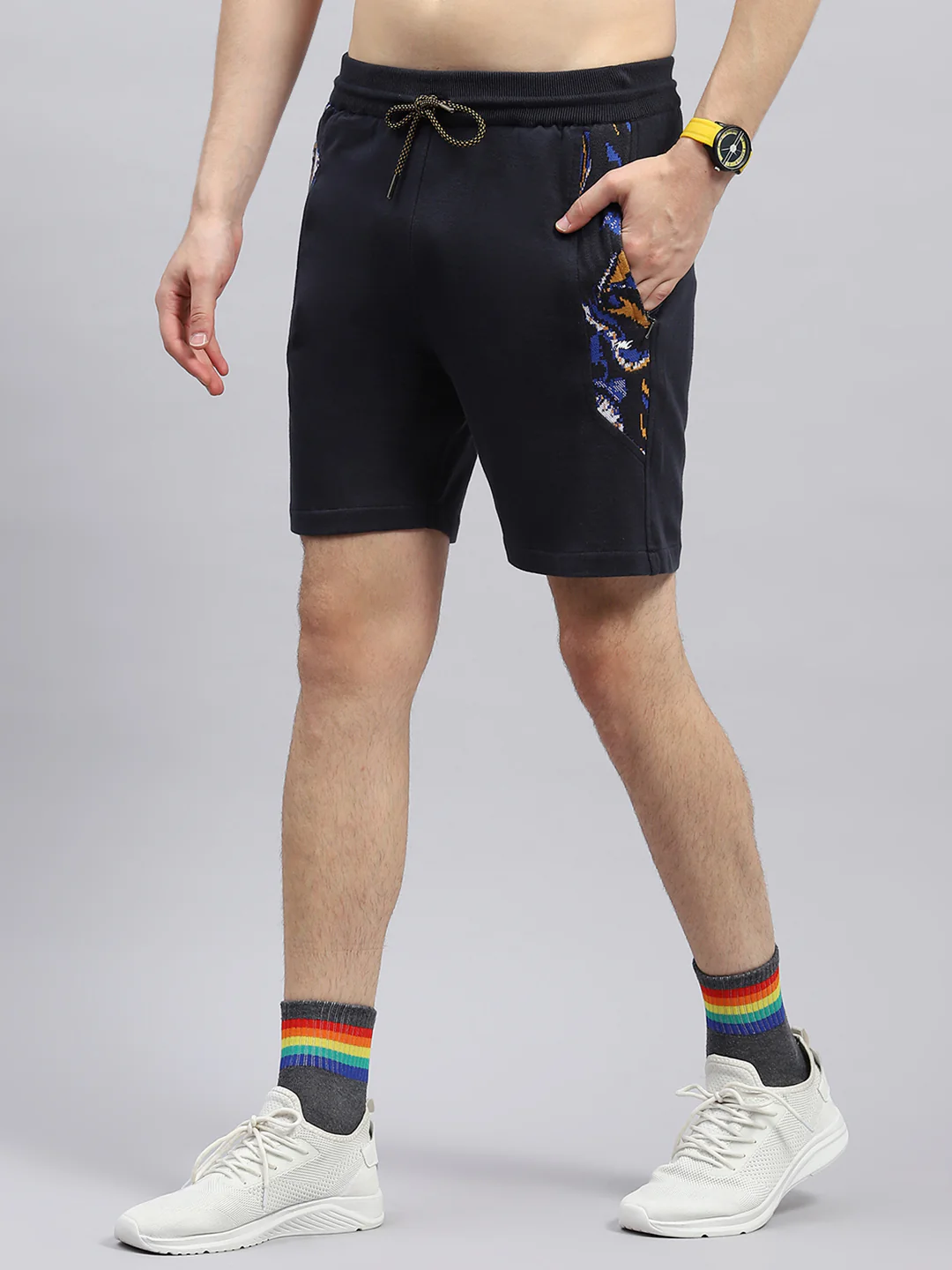 Men Navy Blue Printed Regular Fit Bermuda Set - Image 7