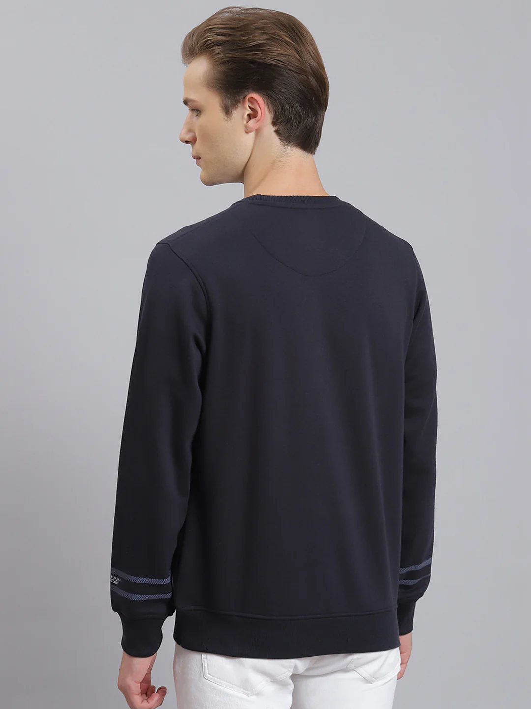 Men Navy Blue Printed Round Neck Full Sleeve Sweatshirt - Image 4