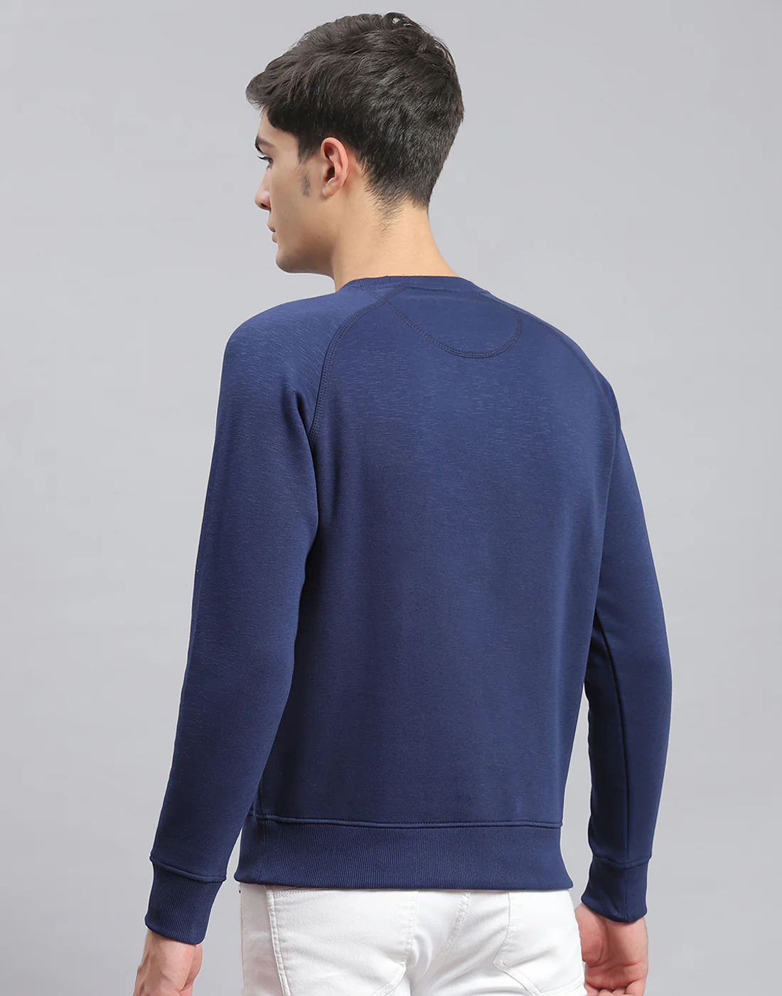 Men Navy Blue Printed Round Neck Full Sleeve Sweatshirt - Image 5