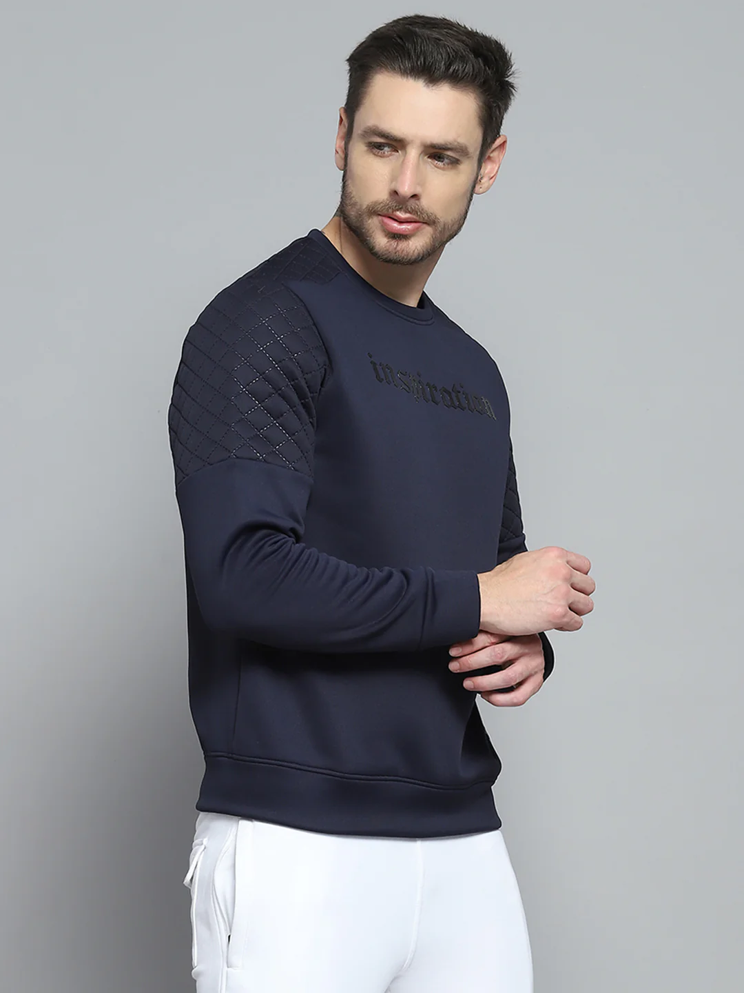 Rock.it Men Navy Blue Printed Round Neck Full Sleeve Sweatshirt - Image 4