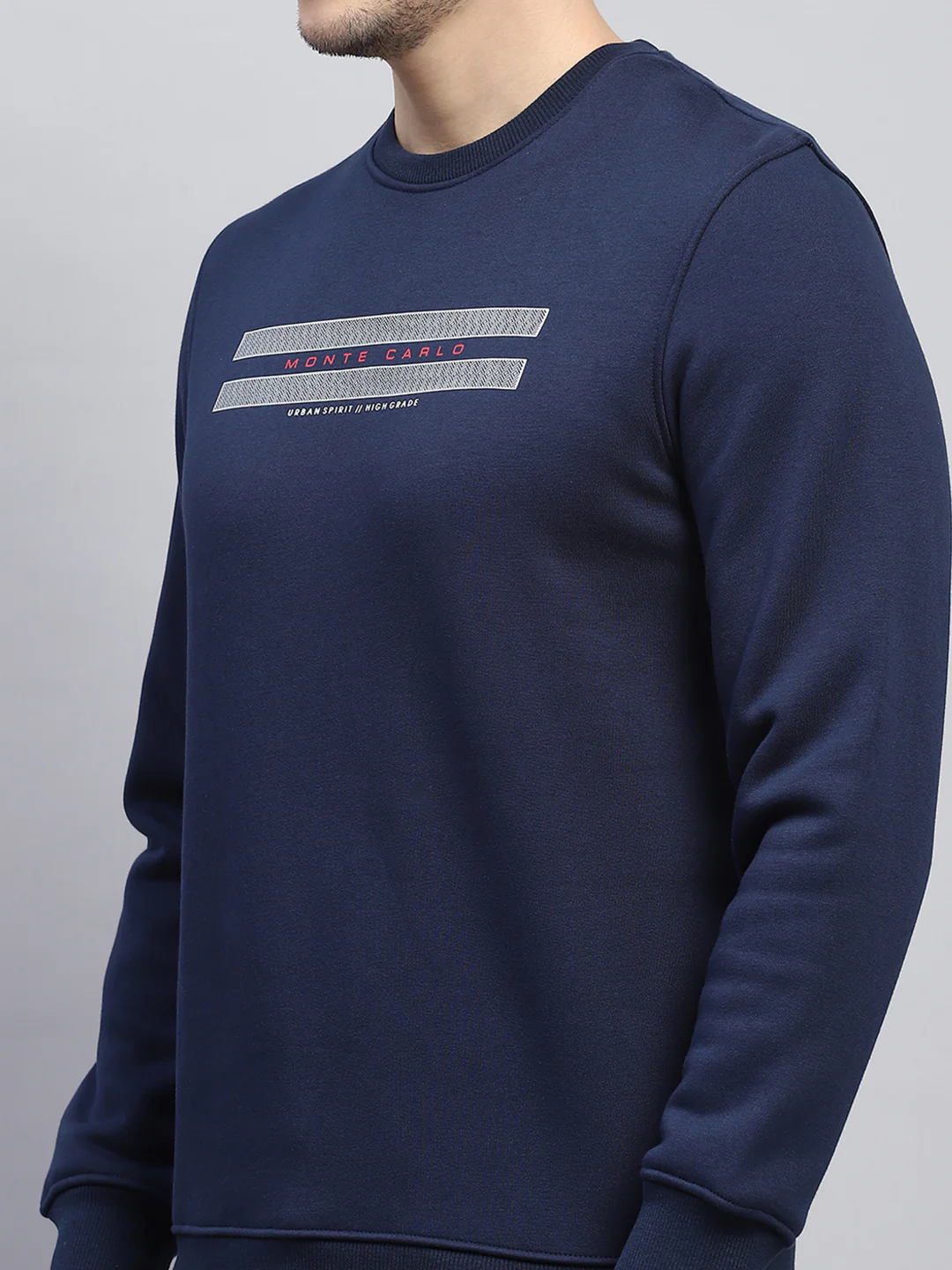 Men Navy Blue Printed Round Neck Full Sleeve Sweatshirt - Image 7
