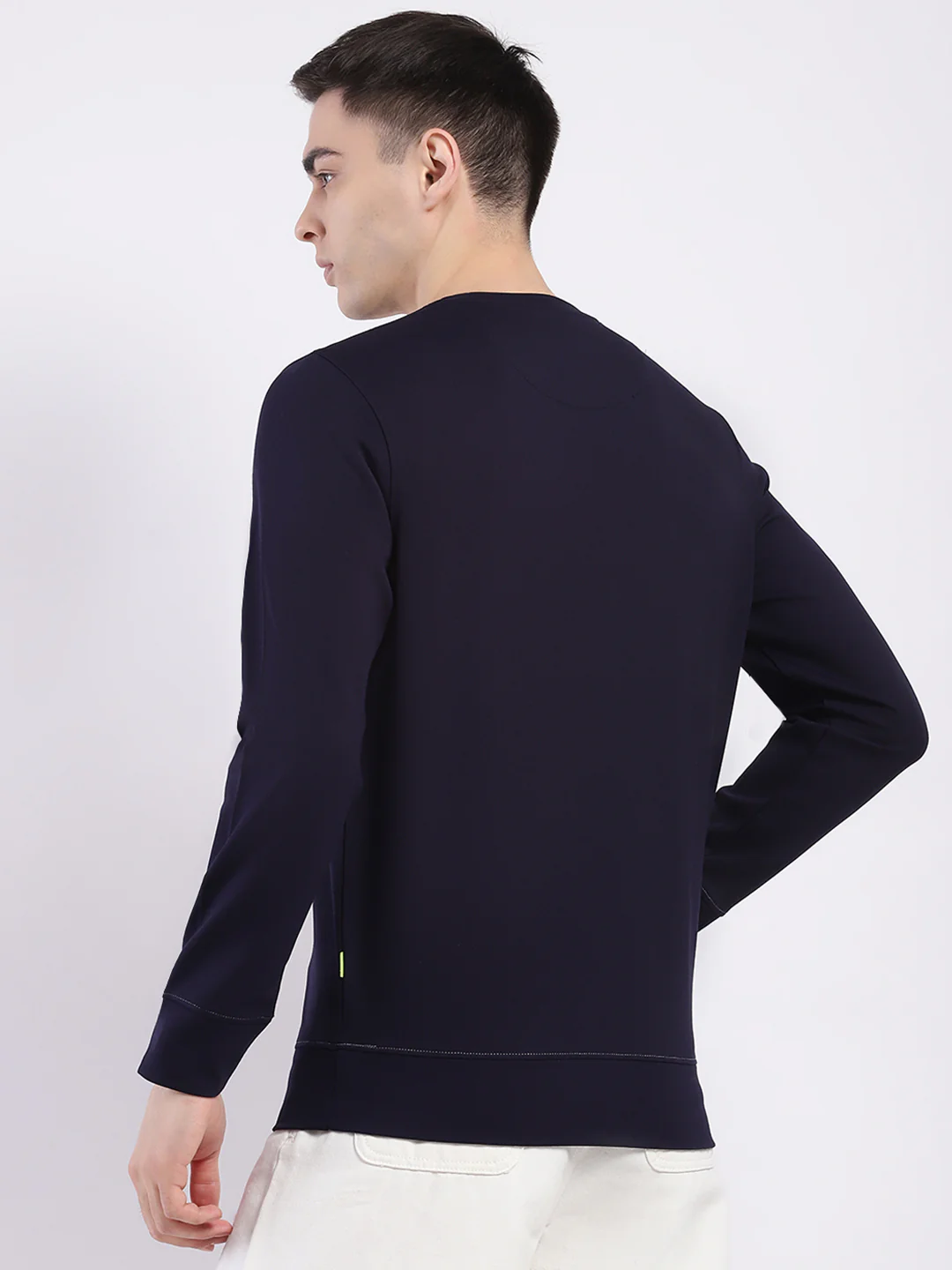 Men Navy Blue Printed Round Neck Full Sleeve Sweatshirt - Image 5