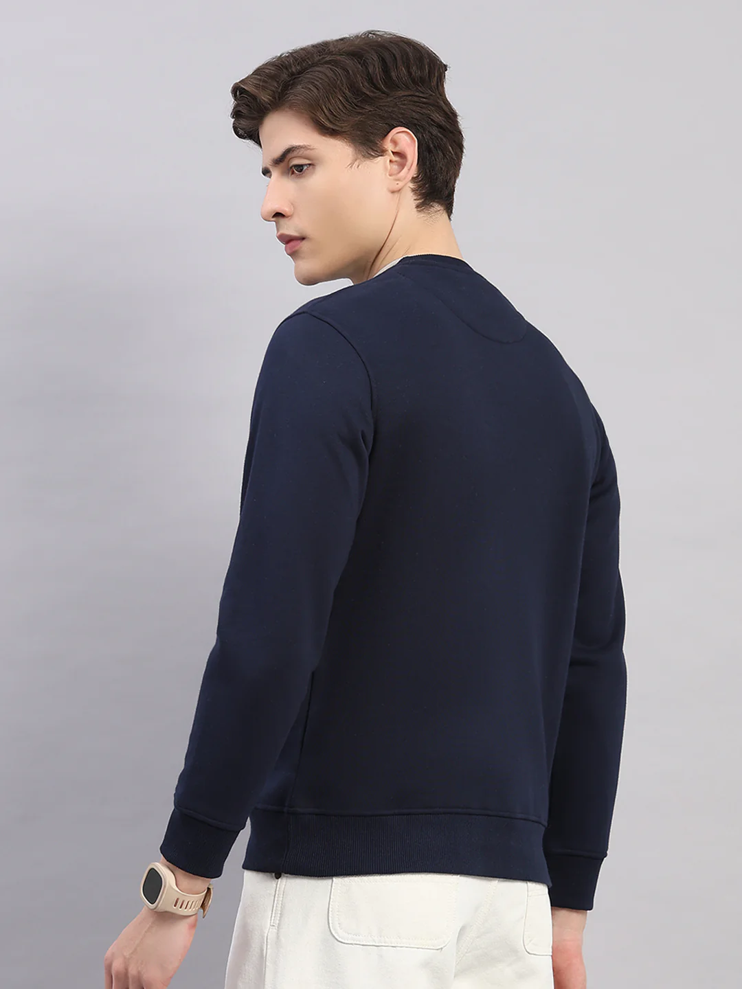 Men Navy Blue Printed Round Neck Full Sleeve Sweatshirt - Image 5