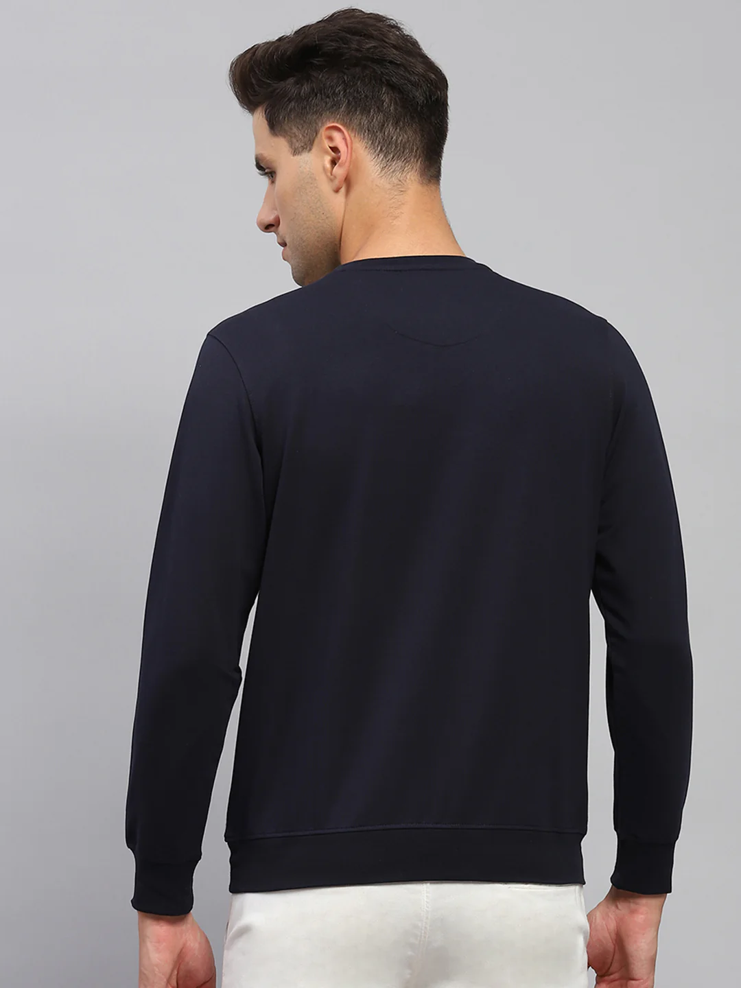 Men Navy Blue Printed Round Neck Full Sleeve T-Shirt - Image 5
