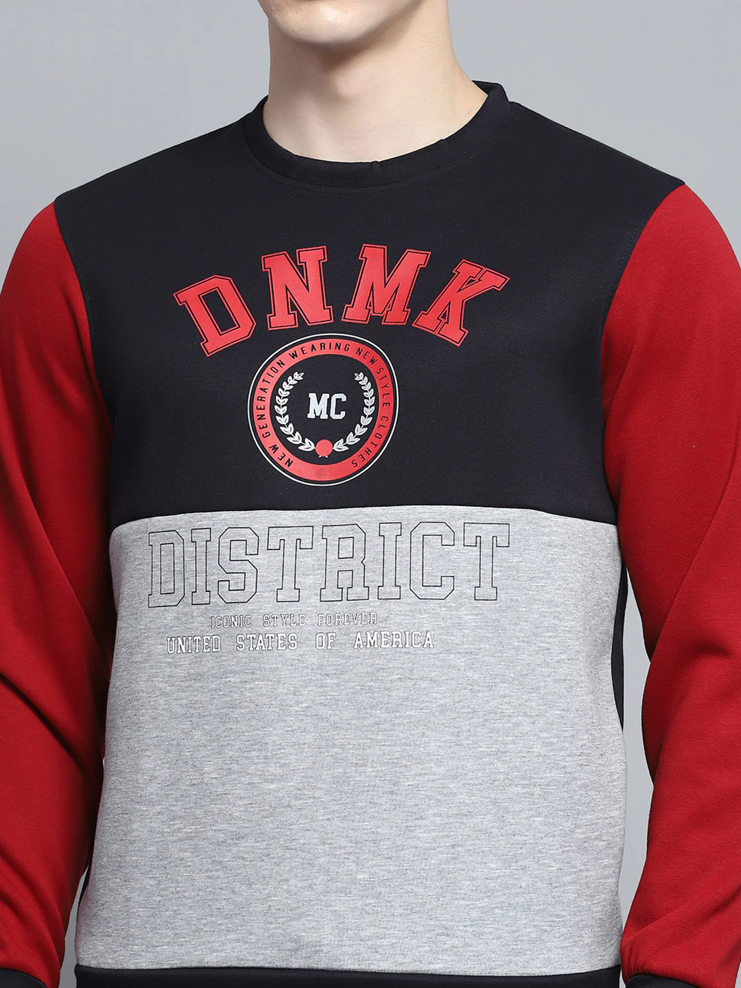 Men Navy Blue Printed Round Neck Full Sleeve Winter Tracksuit - Image 6