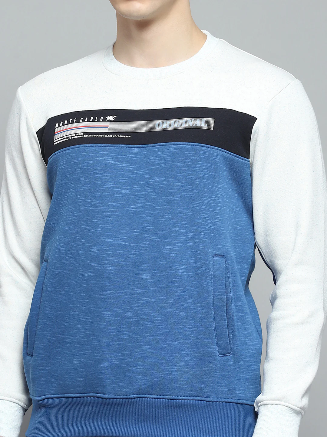 Men Navy Blue Printed Round Neck Full Sleeve Winter Tracksuit - Image 6