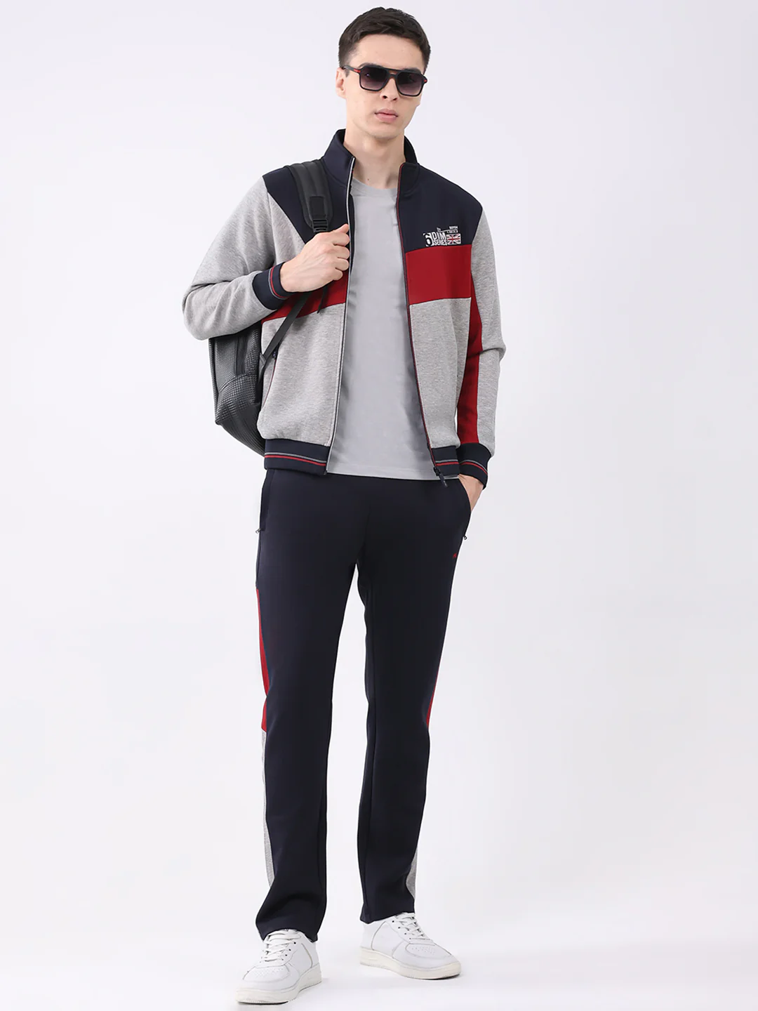 Men Navy Blue Printed Round Neck Full Sleeve Winter Tracksuit - Image 2