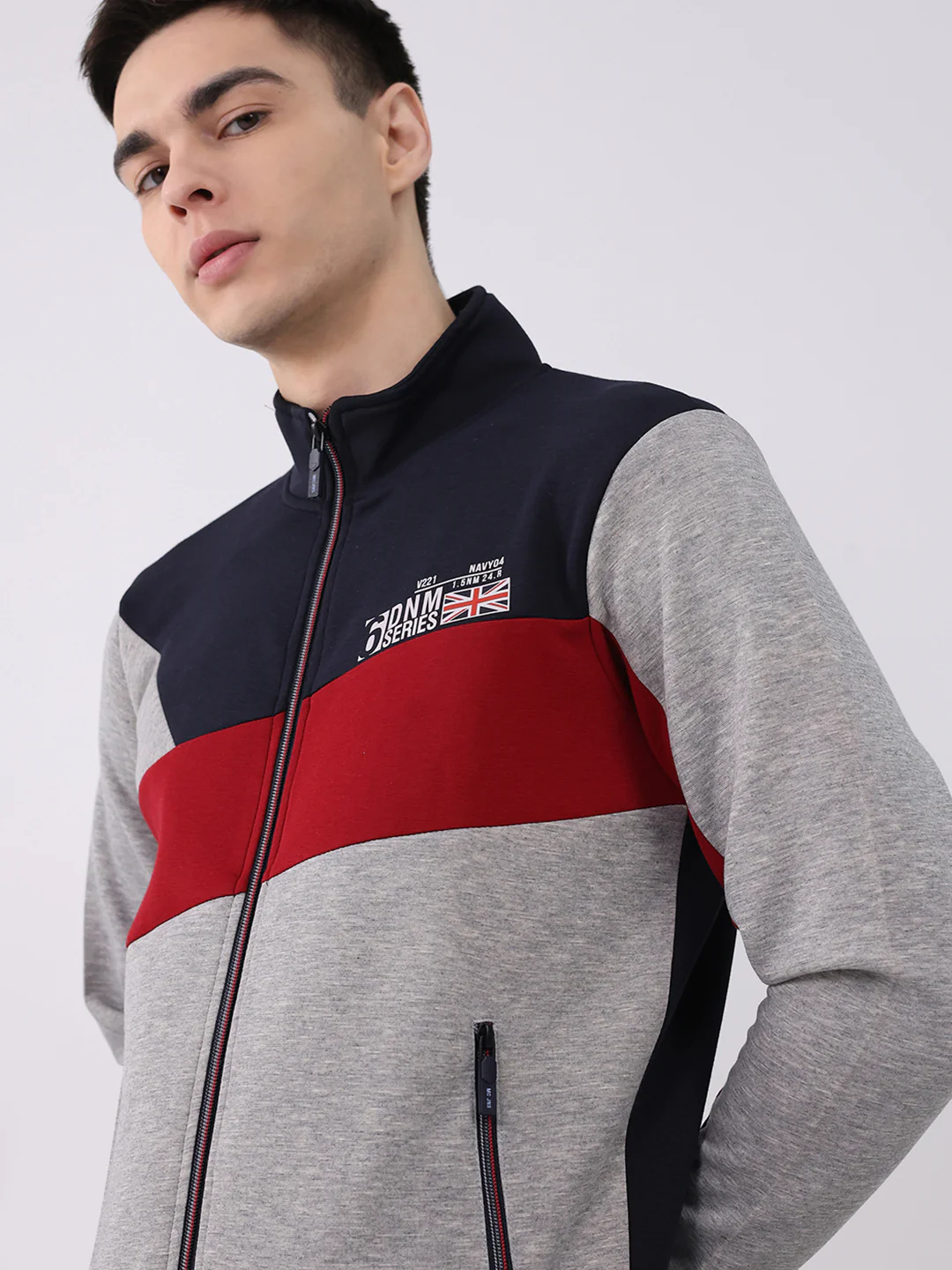 Men Navy Blue Printed Round Neck Full Sleeve Winter Tracksuit - Image 6