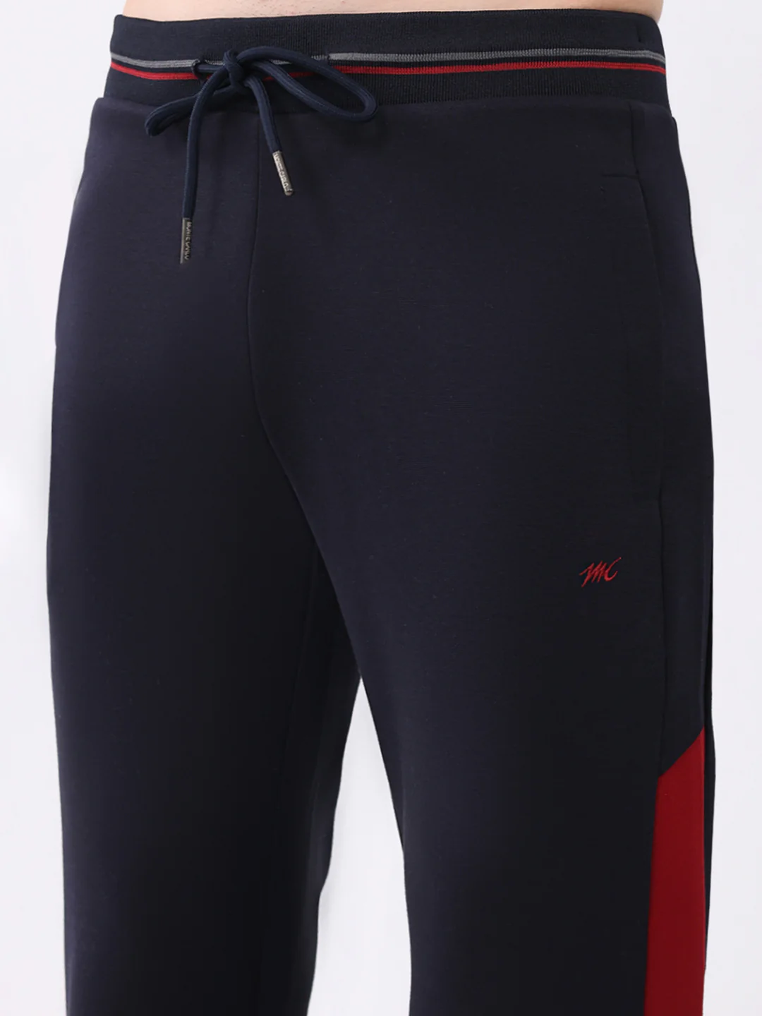 Men Navy Blue Printed Round Neck Full Sleeve Winter Tracksuit - Image 8