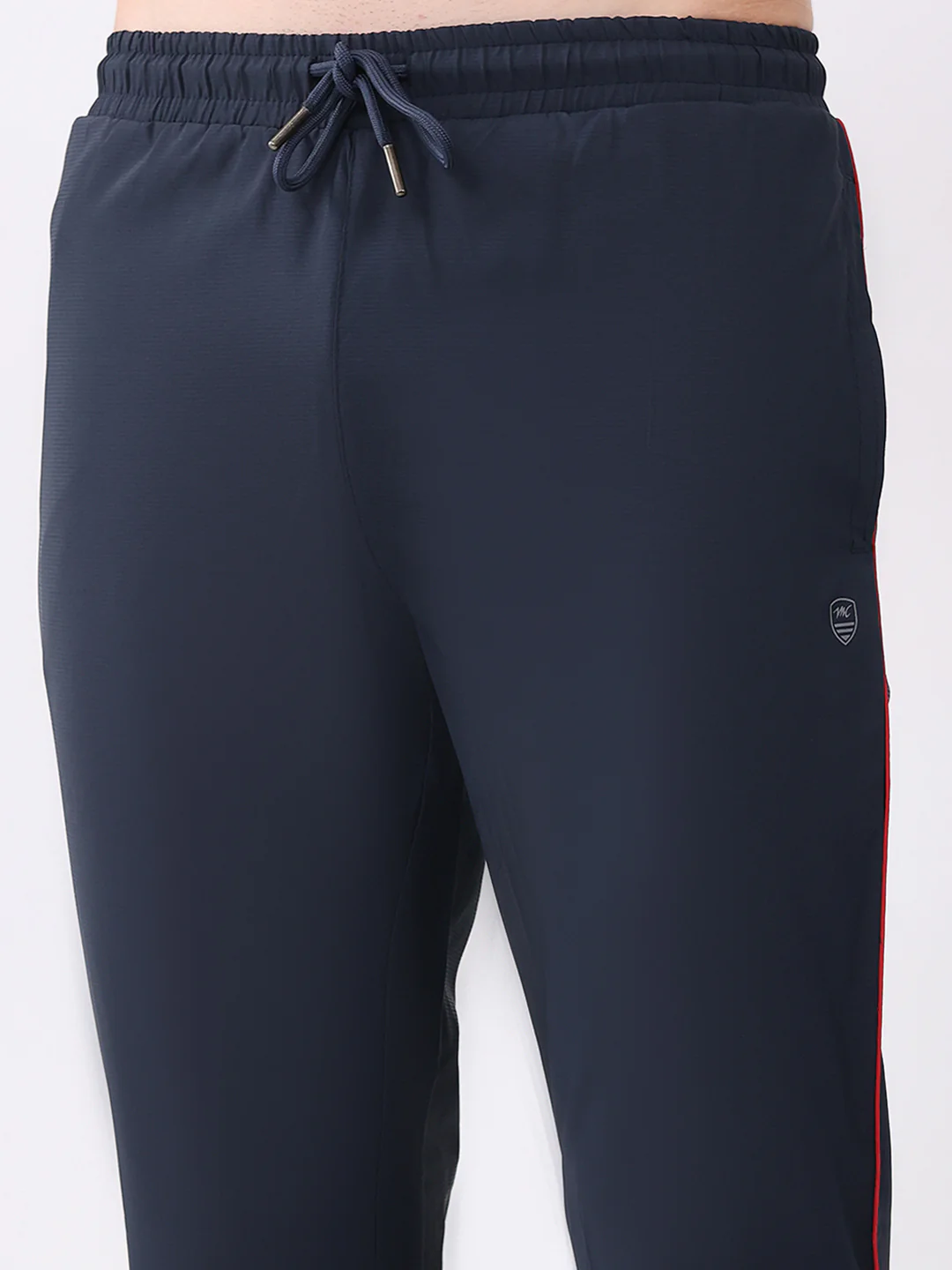 Men Navy Blue Printed Round Neck Full Sleeve Winter Tracksuit - Image 8