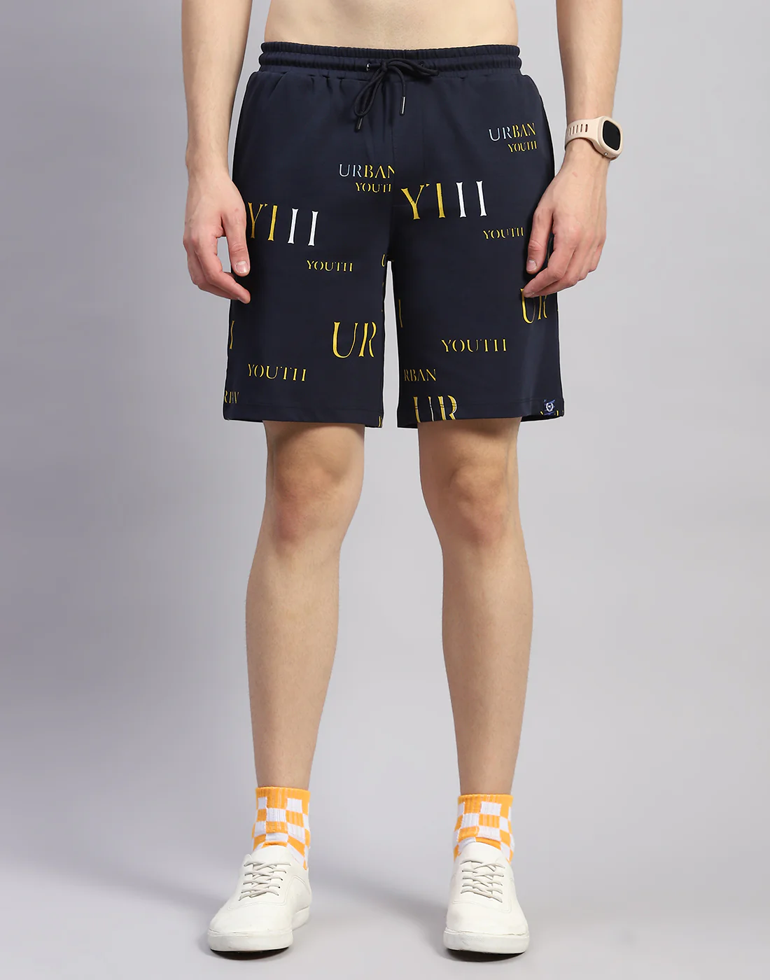 Men Navy Blue Printed Round Neck Half Sleeve Bermuda Set - Image 8