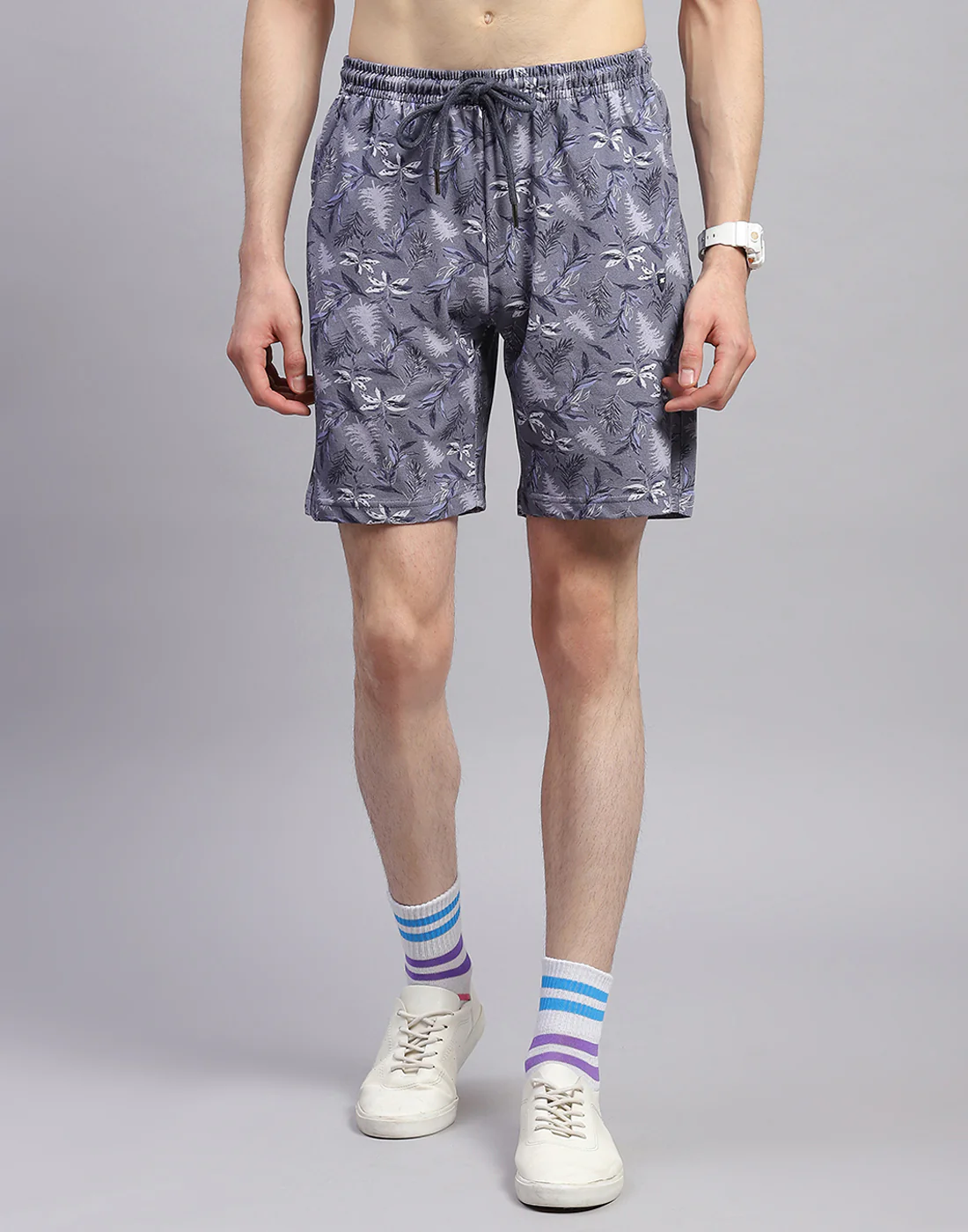 Men Navy Blue Printed Round Neck Half Sleeve Bermuda Set - Image 6