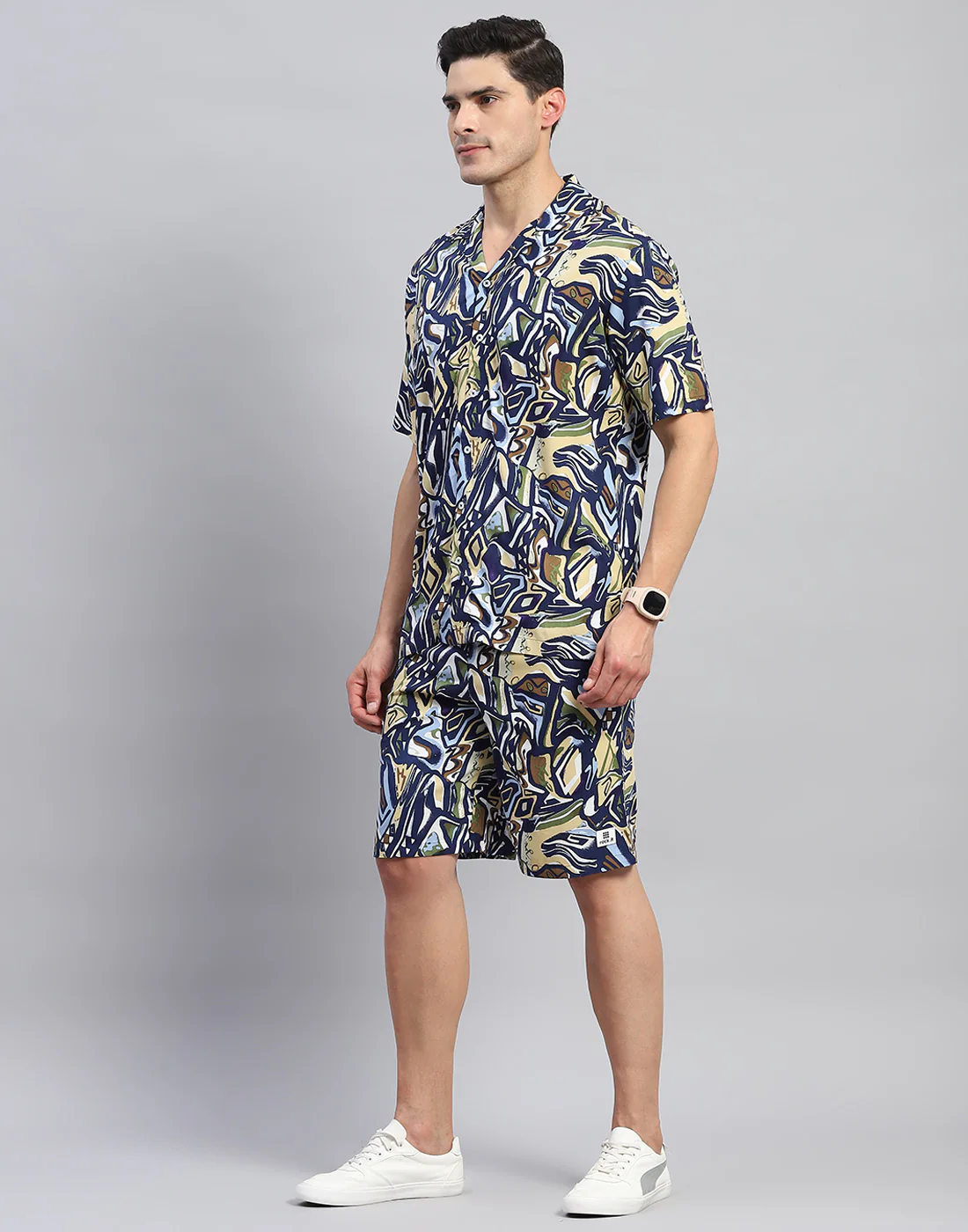 Rock.it Men Navy Blue Printed Round Neck Half Sleeve Cords Set - Image 3