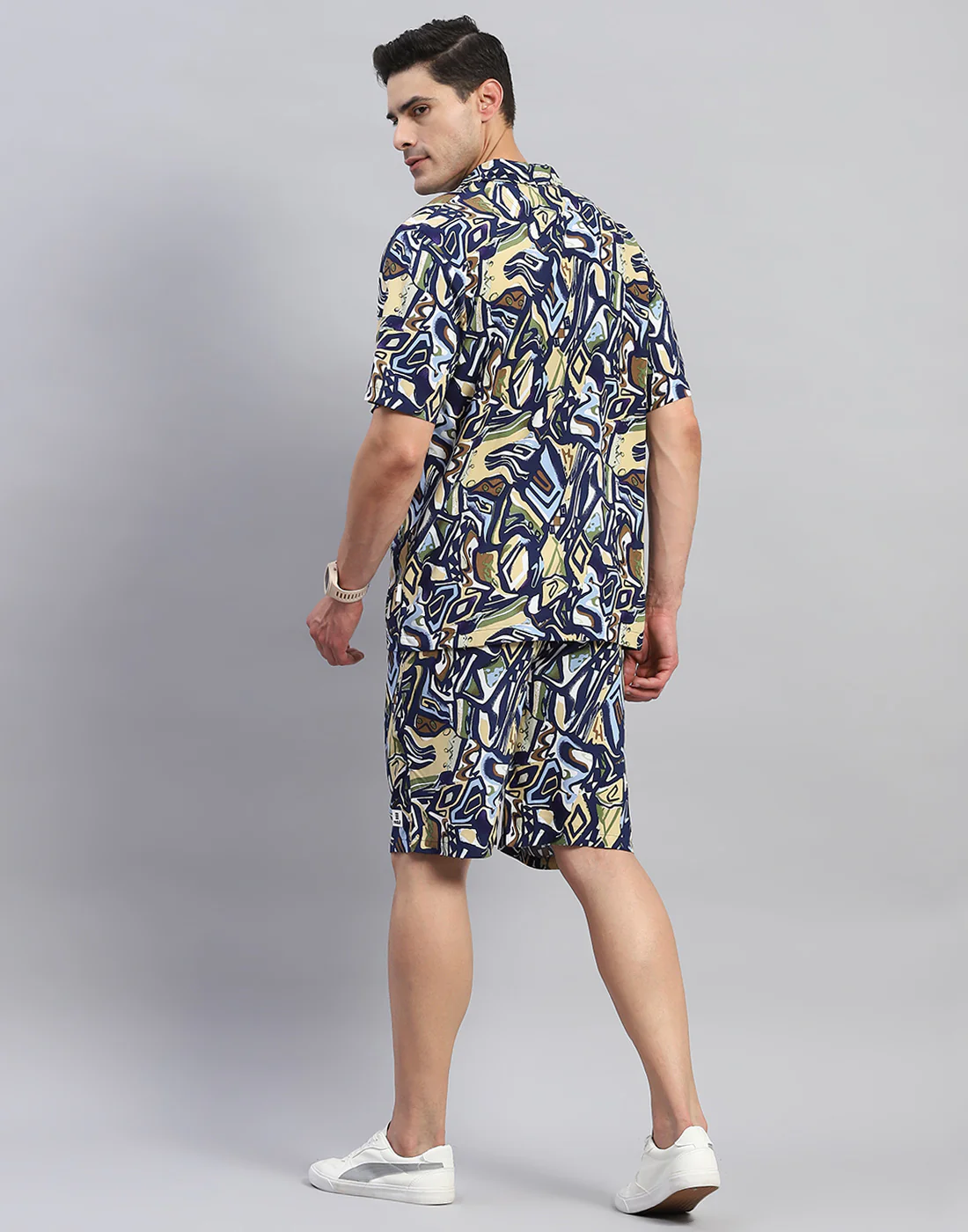 Rock.it Men Navy Blue Printed Round Neck Half Sleeve Cords Set - Image 5
