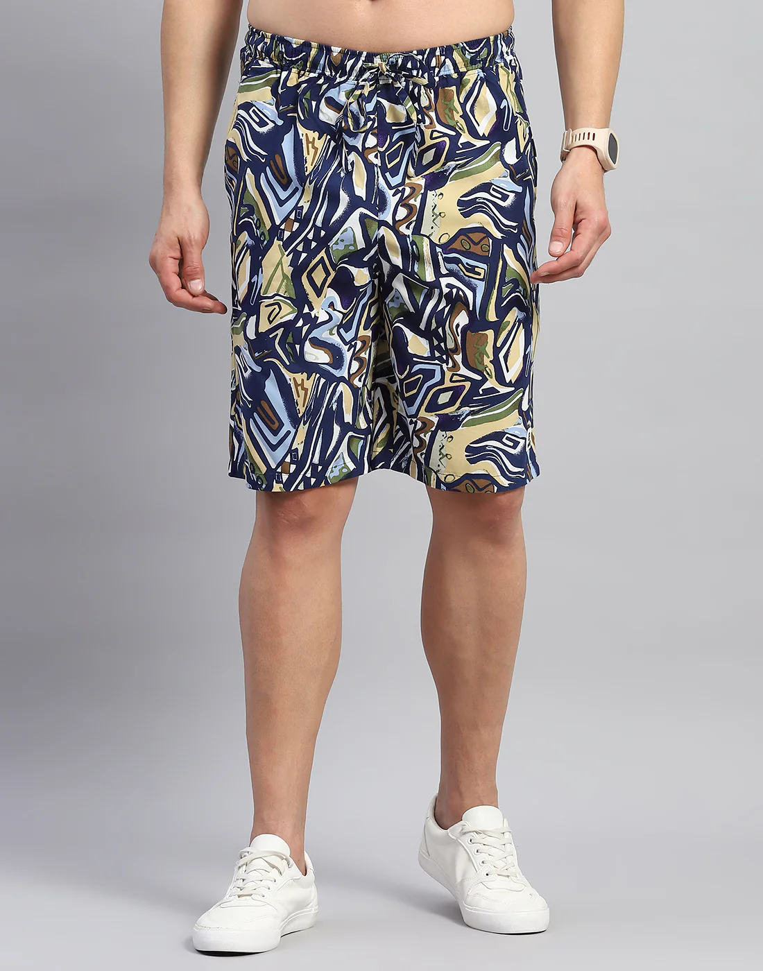 Rock.it Men Navy Blue Printed Round Neck Half Sleeve Cords Set - Image 7