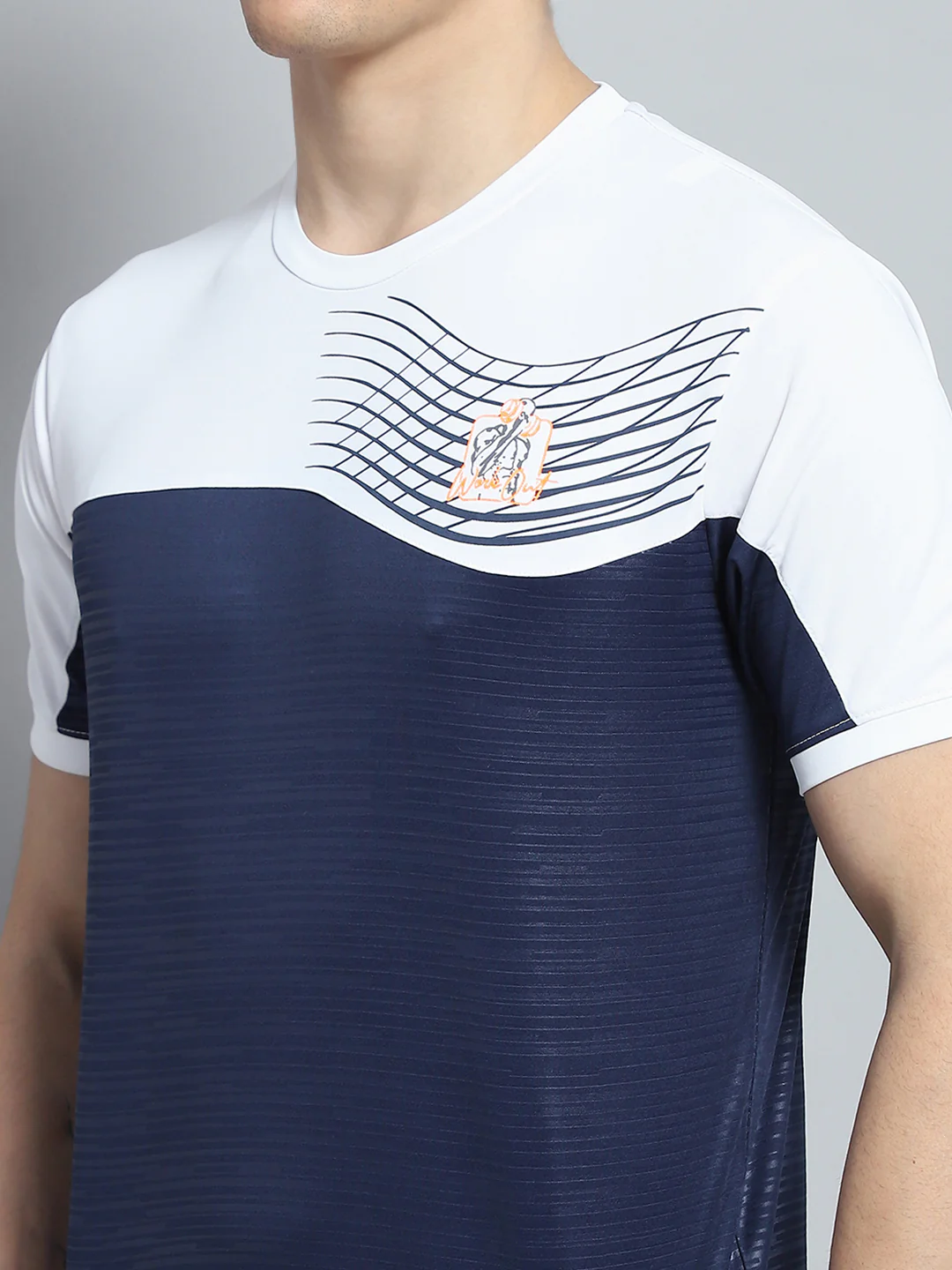 Men Navy Blue Printed Round Neck Half Sleeve T-Shirt - Image 6