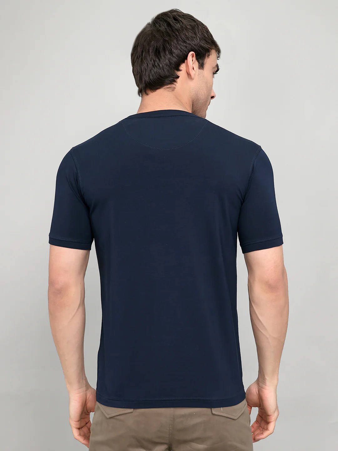 Men Navy Blue Printed Round Neck Half Sleeve T-Shirt - Image 5