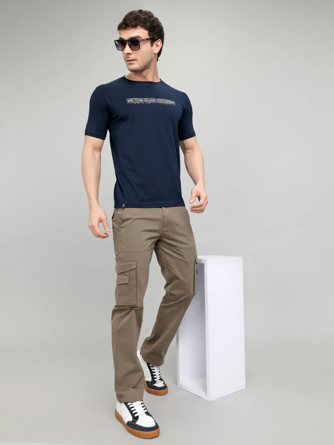 Men Navy Blue Printed Round Neck Half Sleeve T-Shirt - Image 6