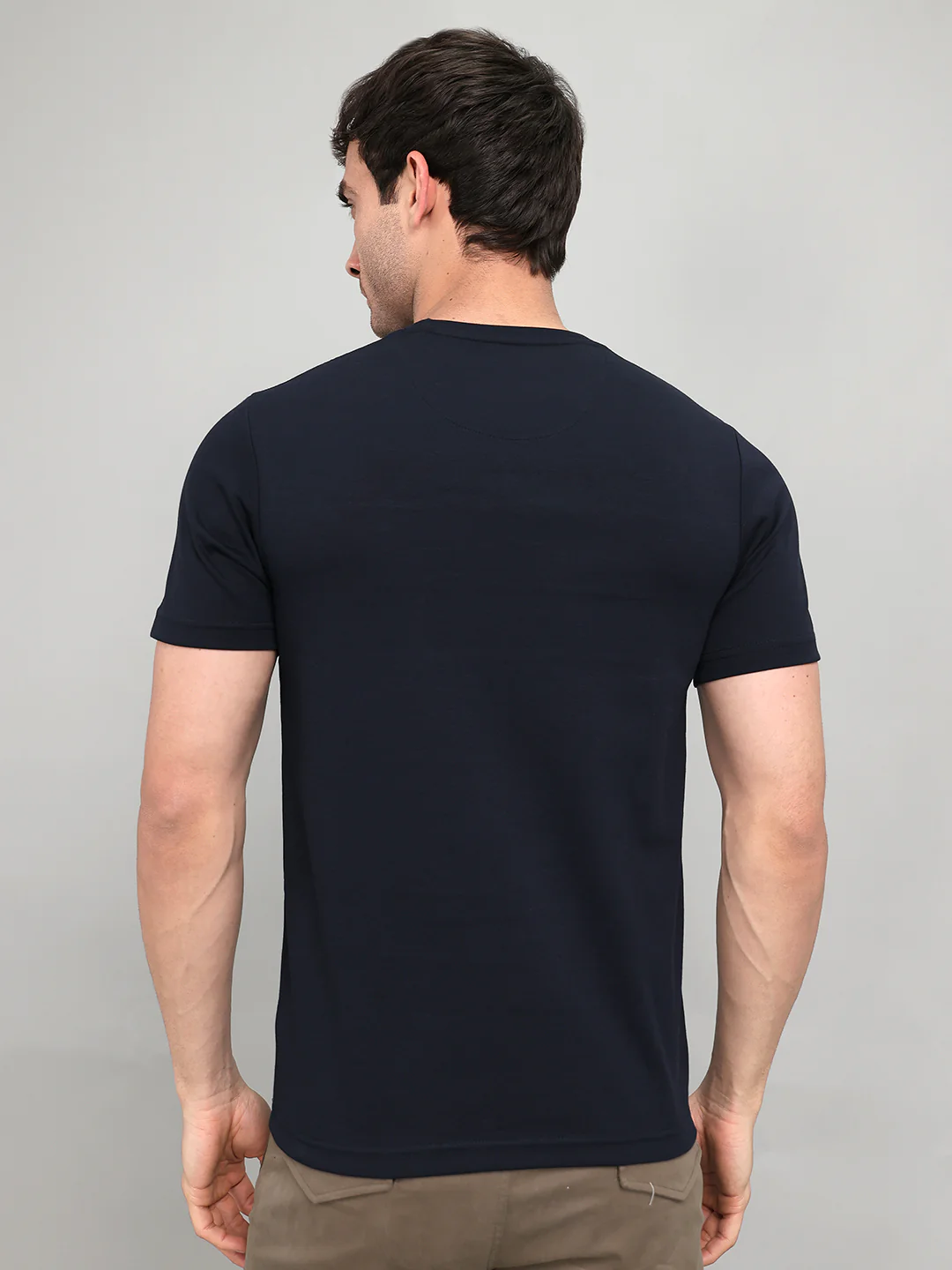 Men Navy Blue Printed Round Neck Half Sleeve T-Shirt - Image 5