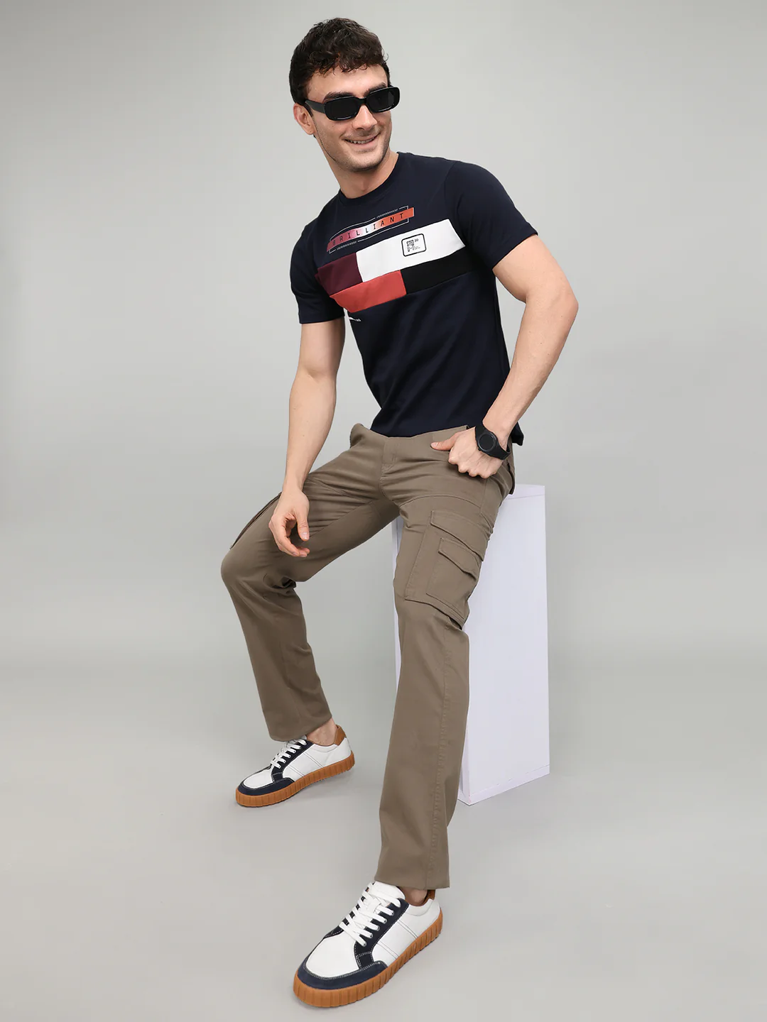 Men Navy Blue Printed Round Neck Half Sleeve T-Shirt - Image 6