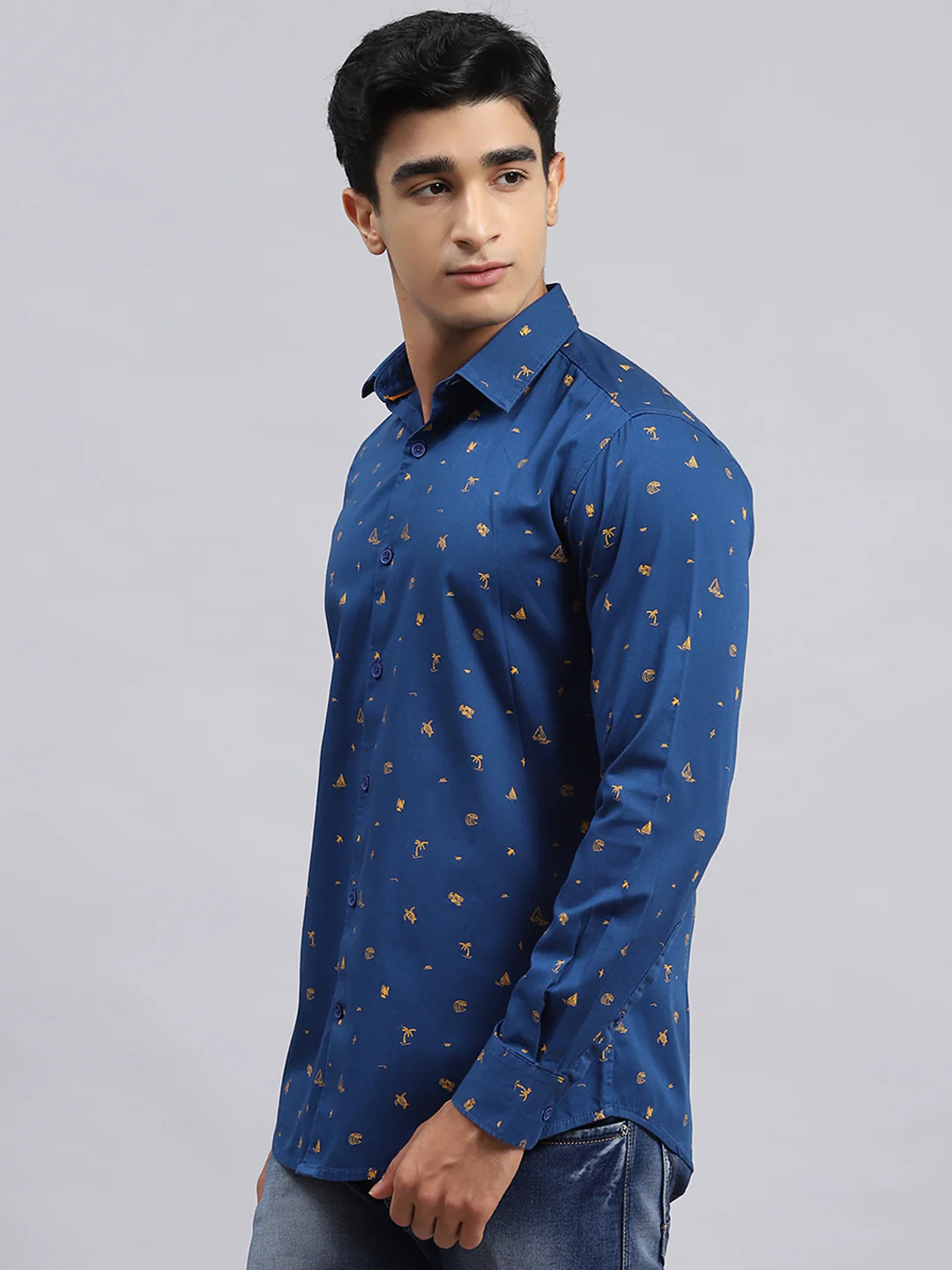 Men Navy Blue Printed Shirt - Image 4