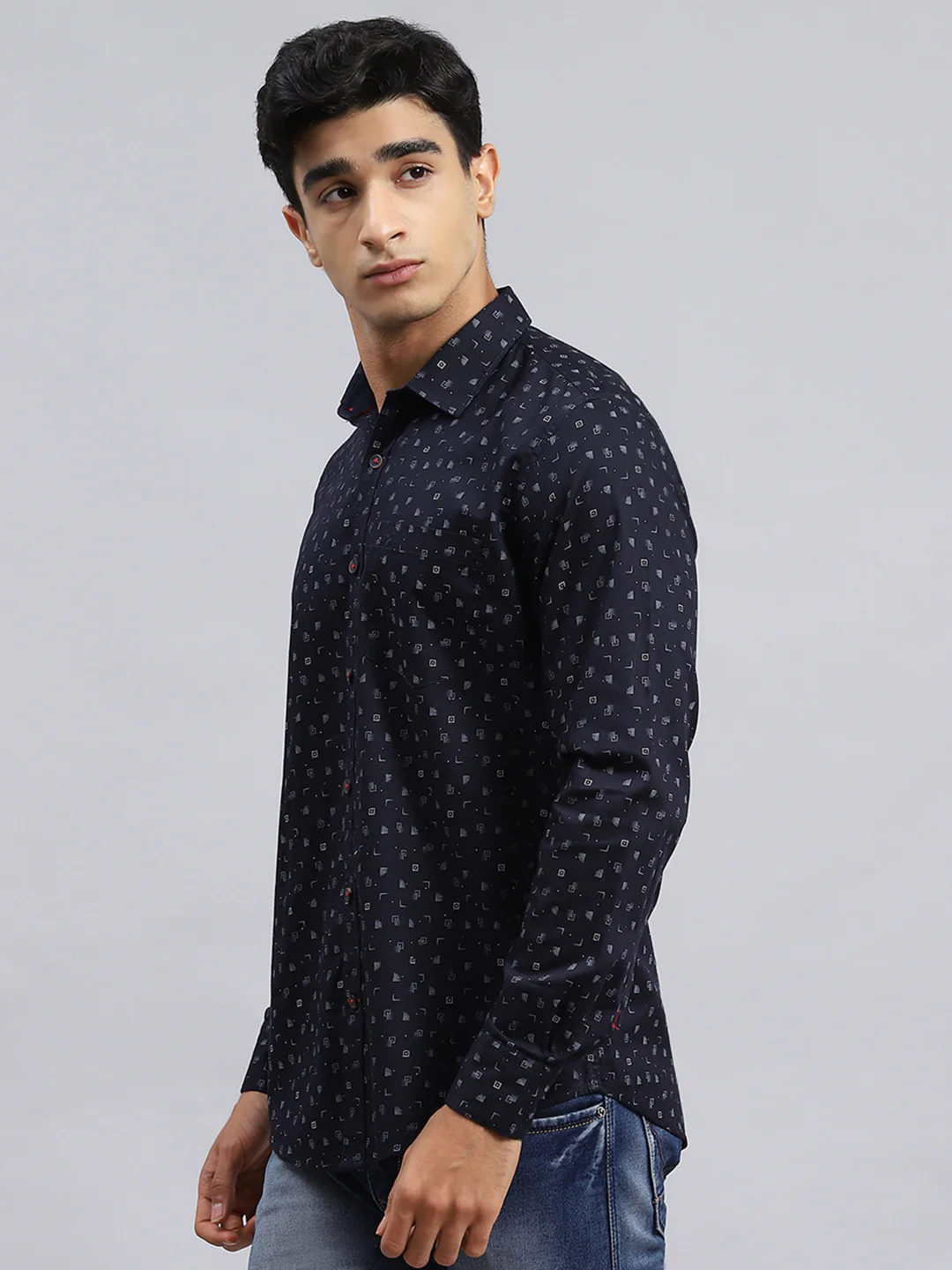 Men Navy Blue Printed Shirt - Image 4