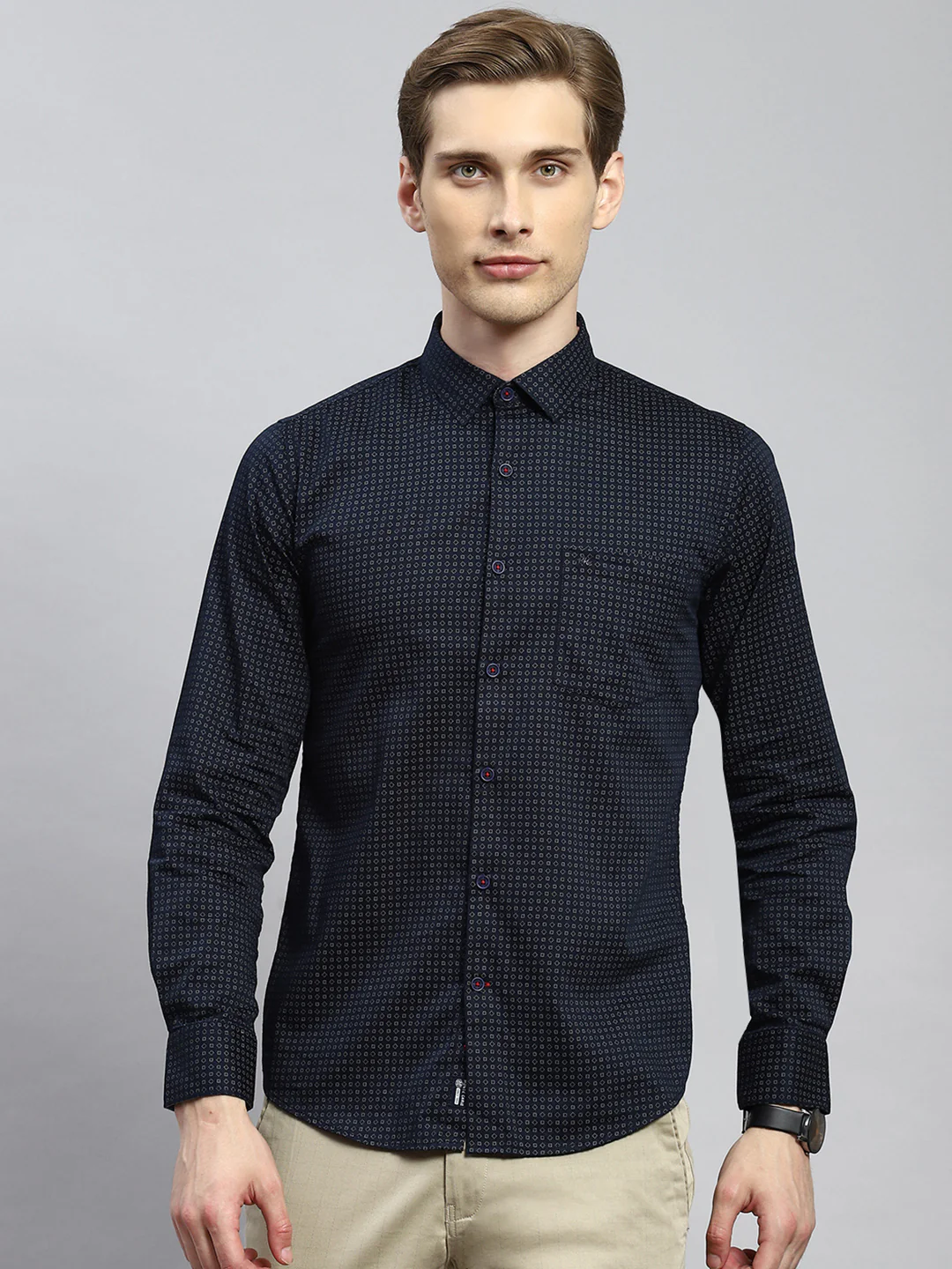 Men Navy Blue Printed Shirt - Image 3