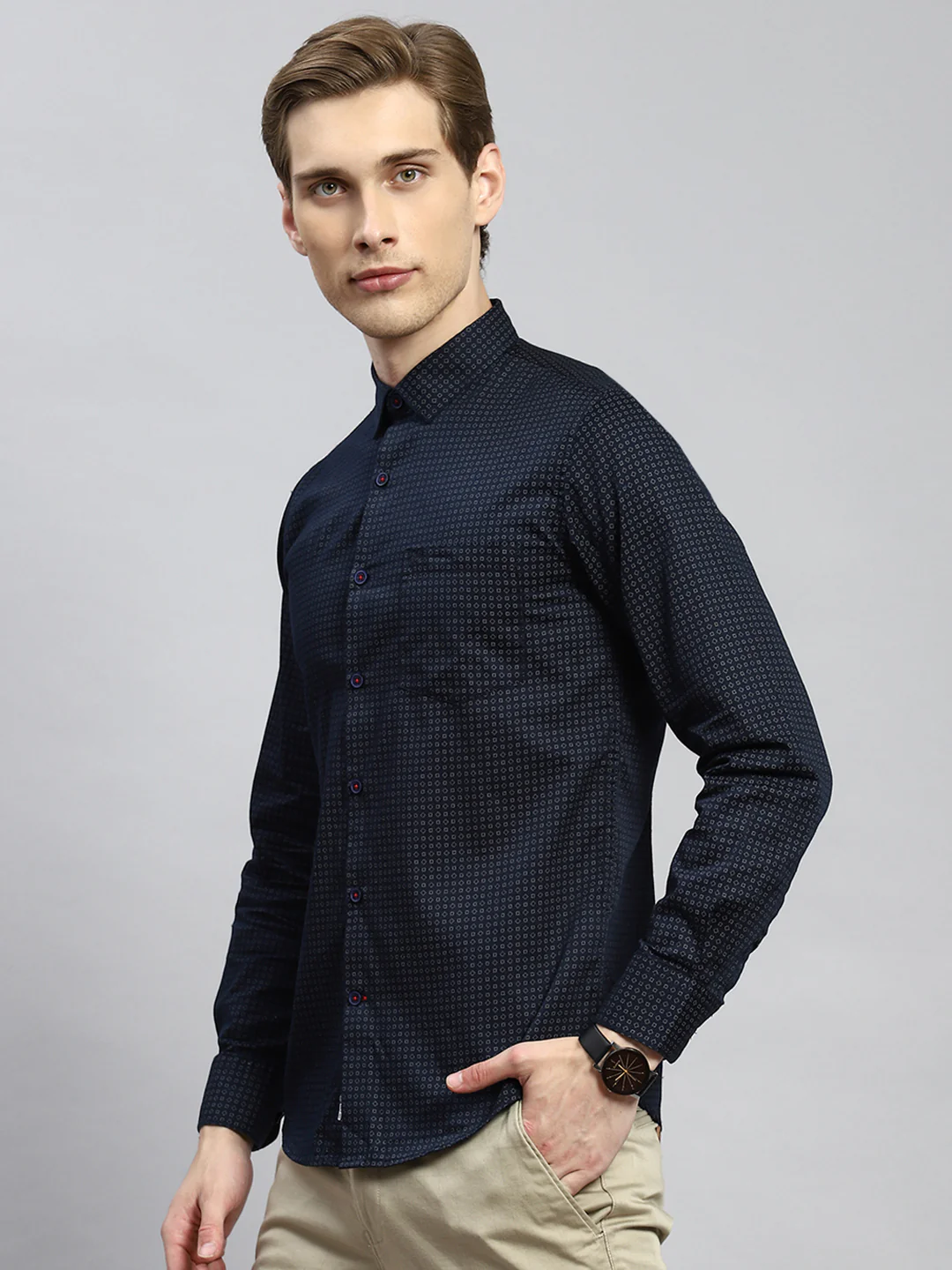 Men Navy Blue Printed Shirt - Image 4