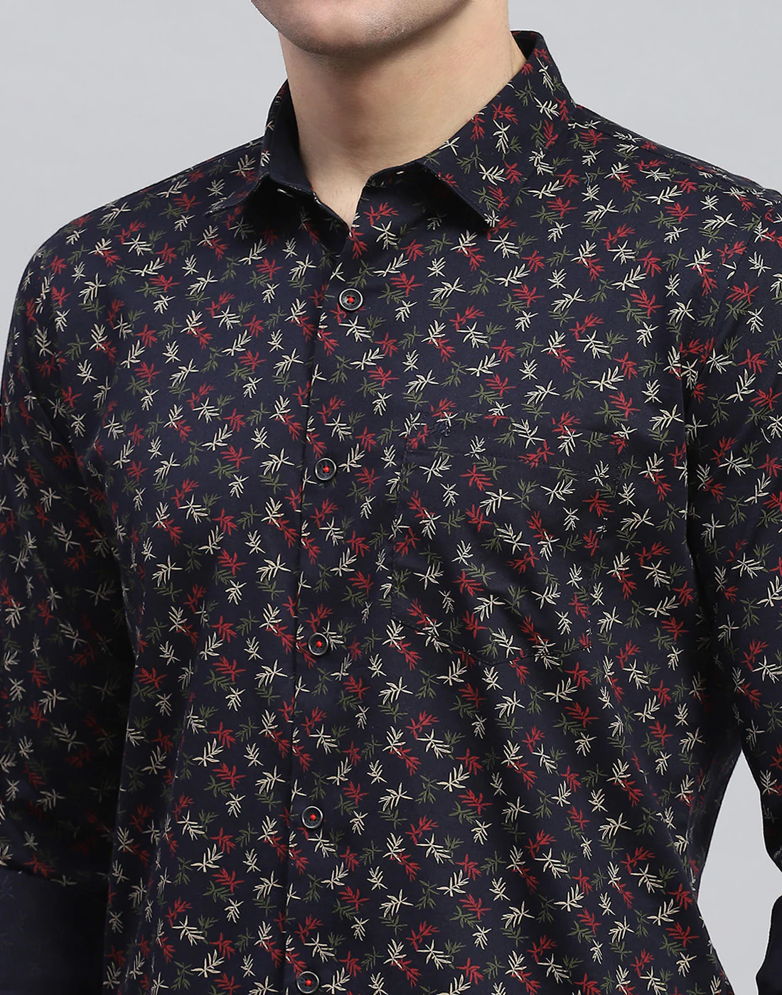 Men Navy Blue Printed Spread Collar Full Sleeve Shirt - Image 7