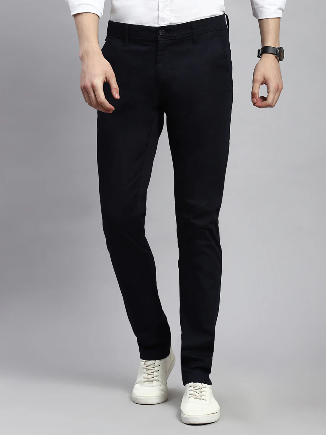Men Navy Blue Regular Fit Trouser - Image 2